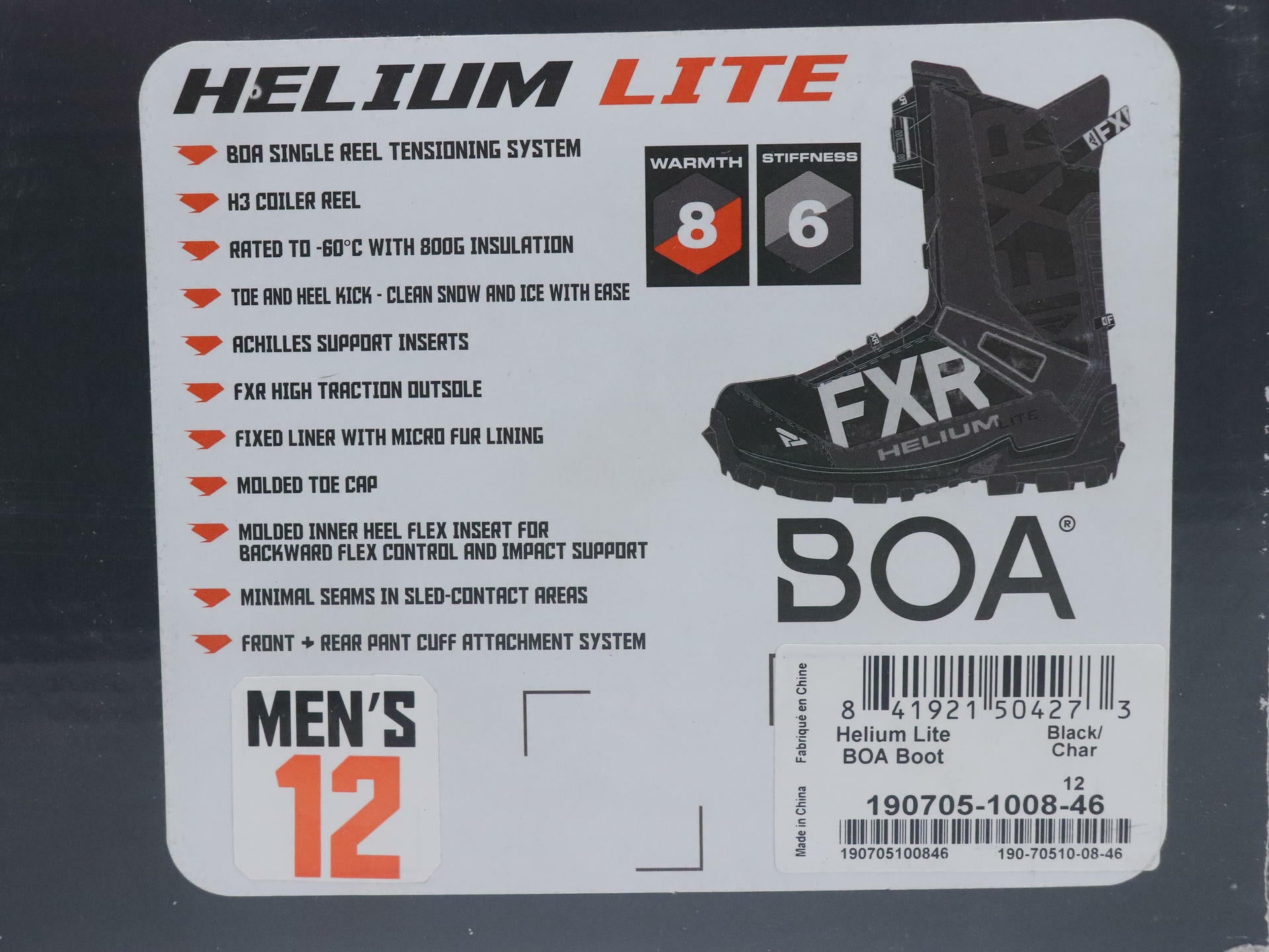 FXR Boots Helium Lite BOA Winter BLACK - MENS sz12 - 190705-1008-46 - Open Box