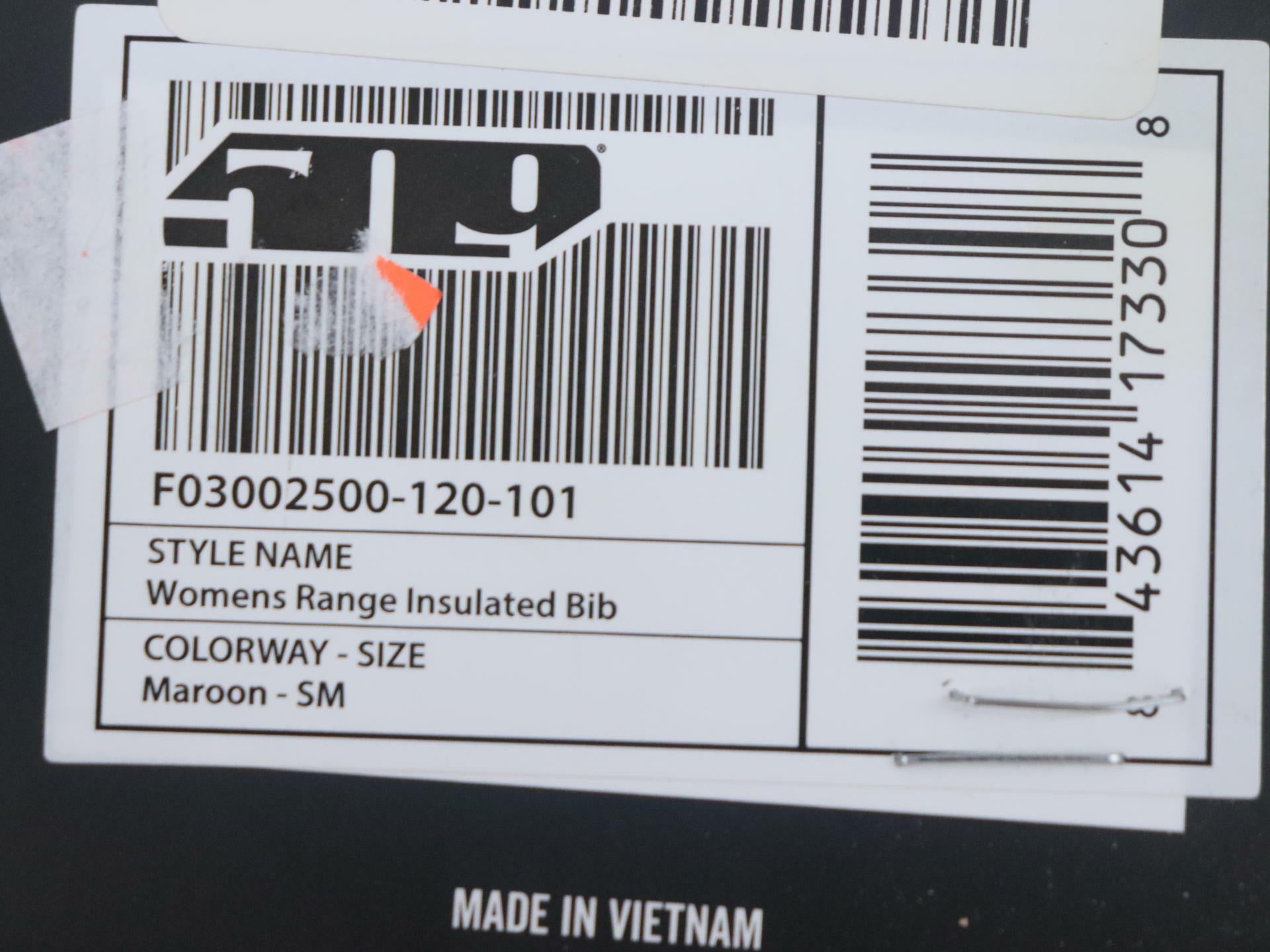 509 Insulated BIB Range MAROON - WOMEN SMALL - F03002500-120-101 - Open Box