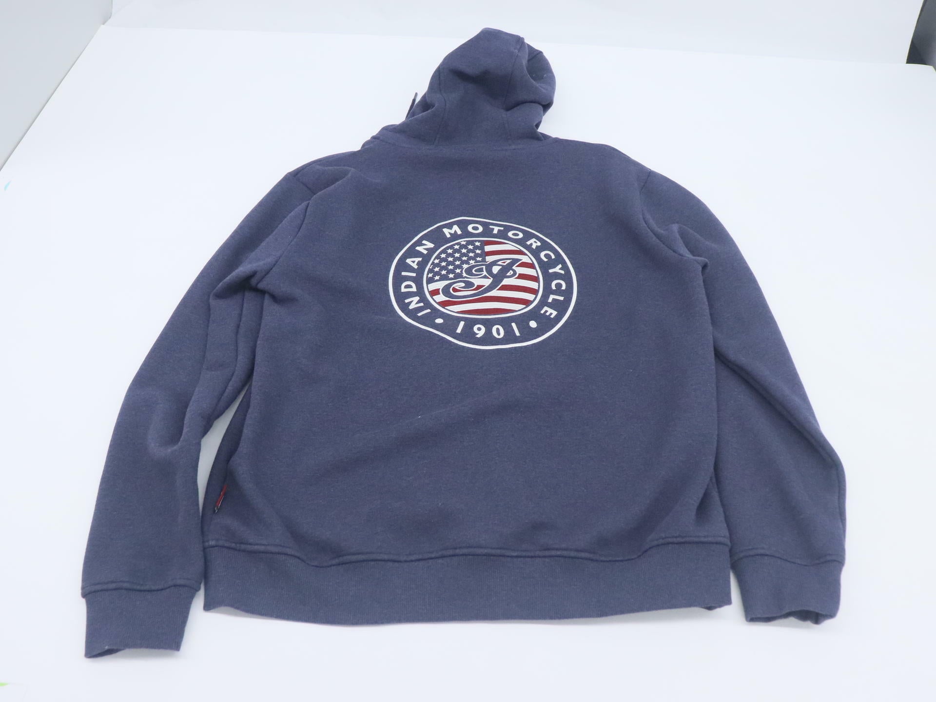 Indian Motorcycle Hoodie Sweatshirt USA Flag Navy Mens Large 283326806 -OPEN BOX
