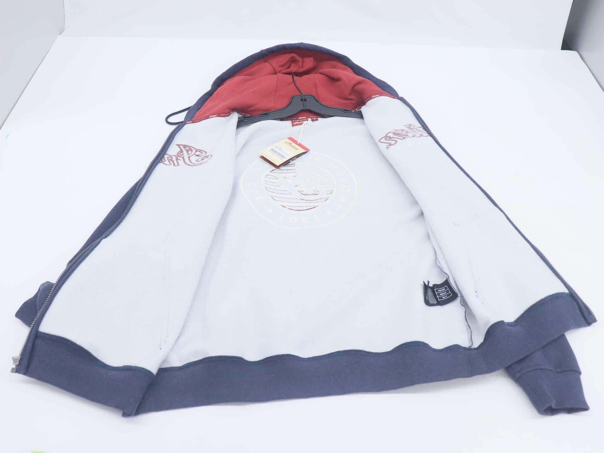 Indian Motorcycle Hoodie Sweatshirt USA Flag Navy Mens Large 283326806 -OPEN BOX