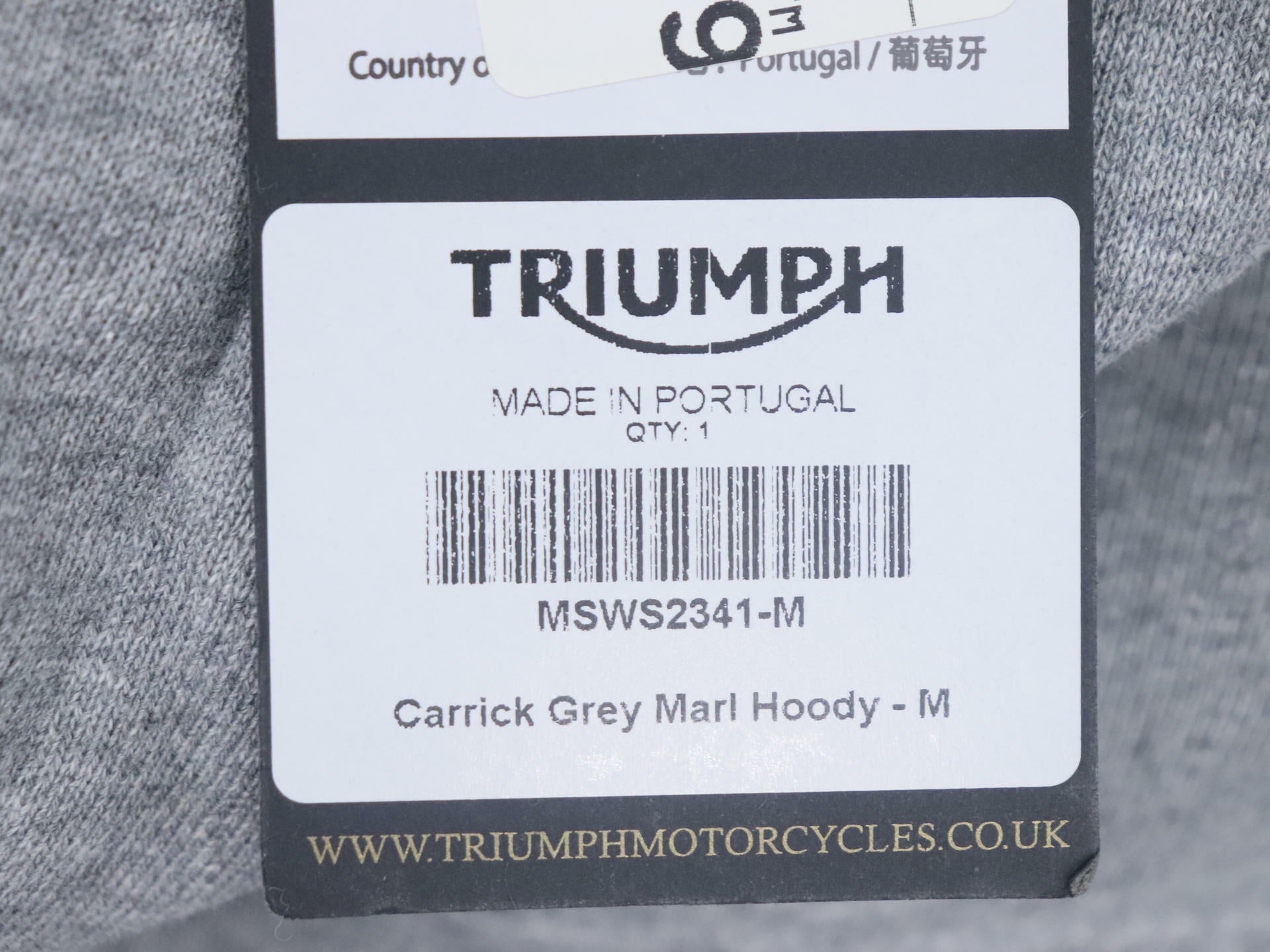 Triumph Carrick Mens Hoodie Gray Medium Sweatshirt MSWS2341-M -OPEN BOX