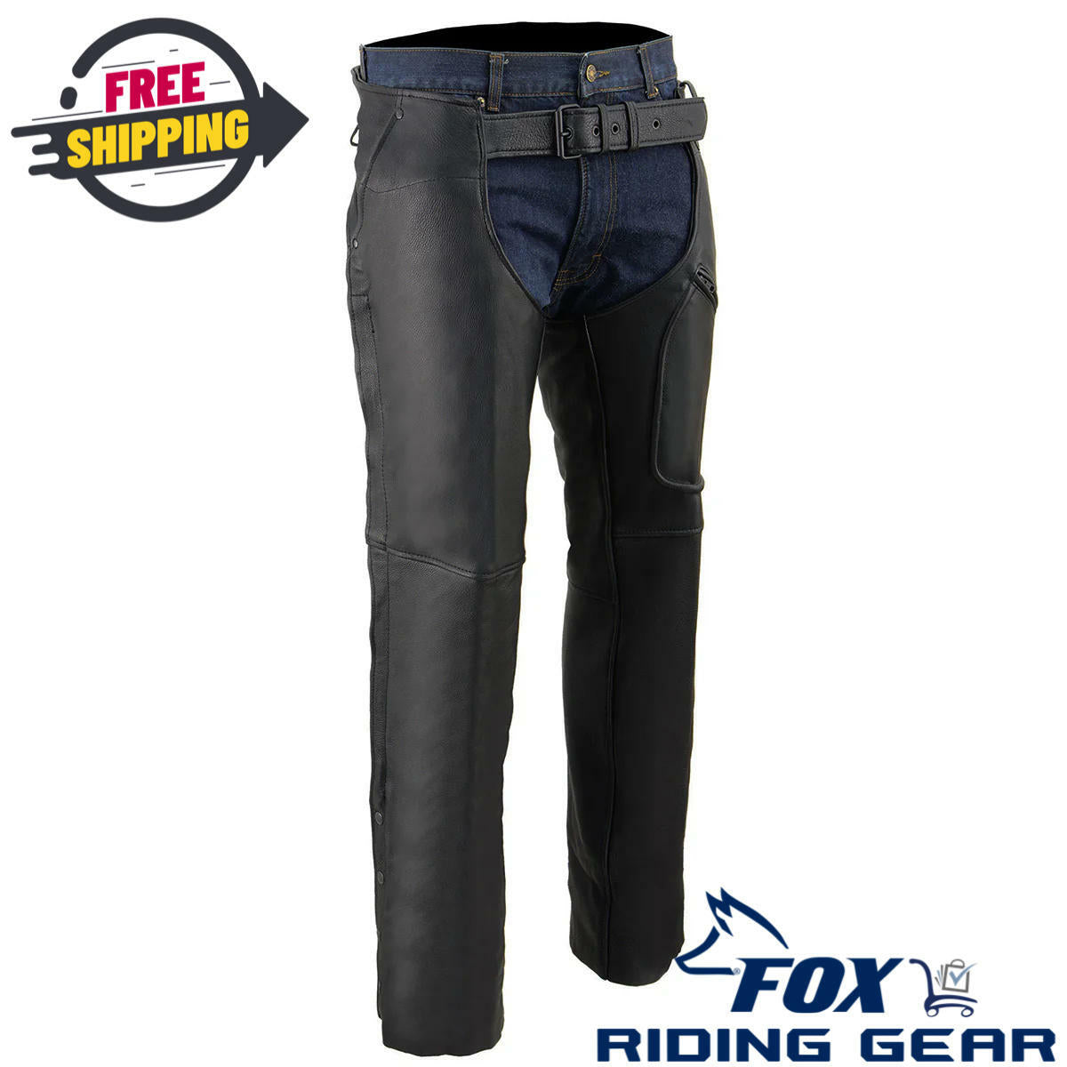 Milwaukee Leather Mens Motorcycle Chaps Black 3-Pocket 2XL ML1766-2XL - Open Box