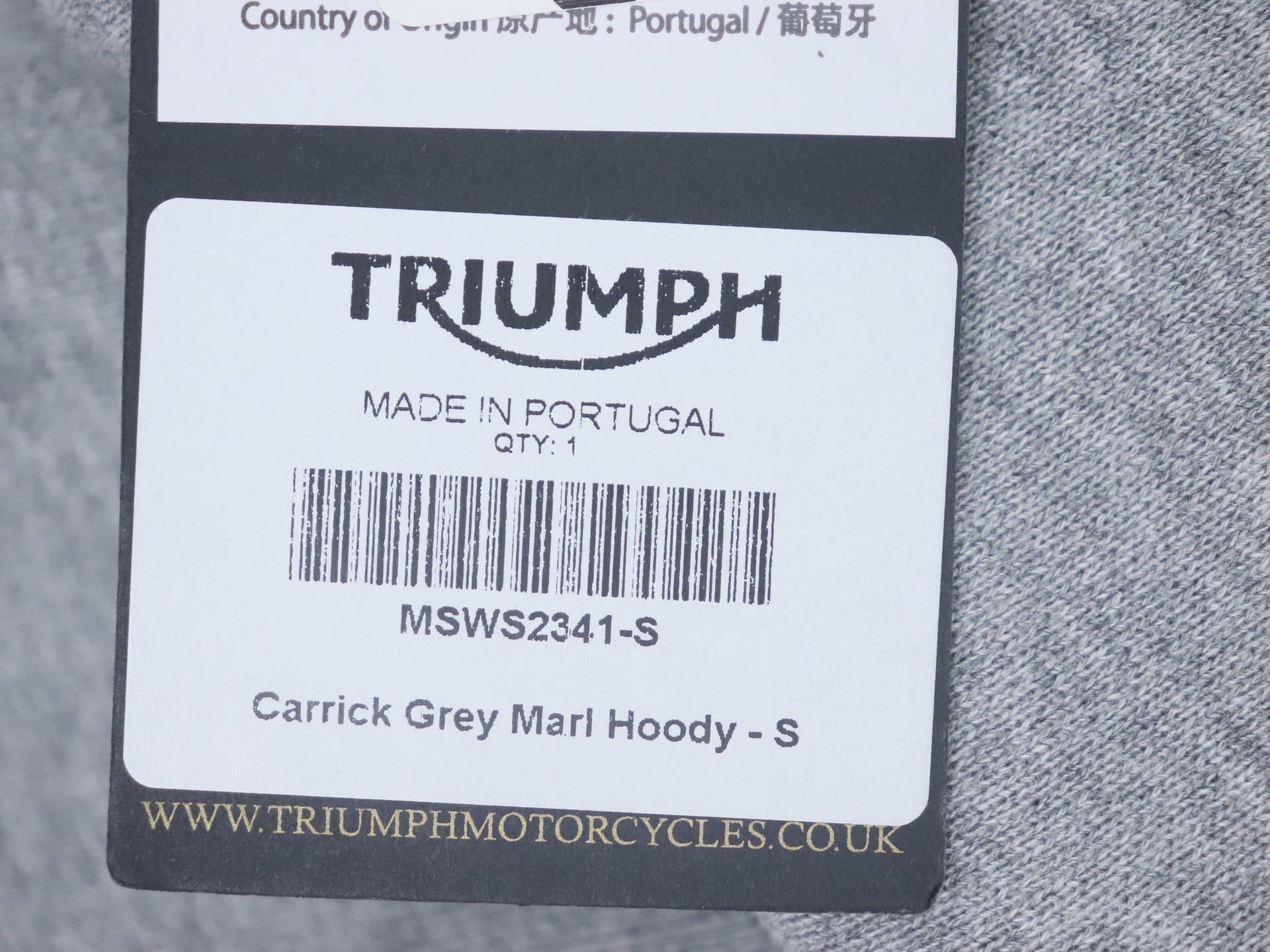 Triumph Carrick Sweatshirt Hoodie Gray Mens Small MSWS2341-S -OPEN BOX
