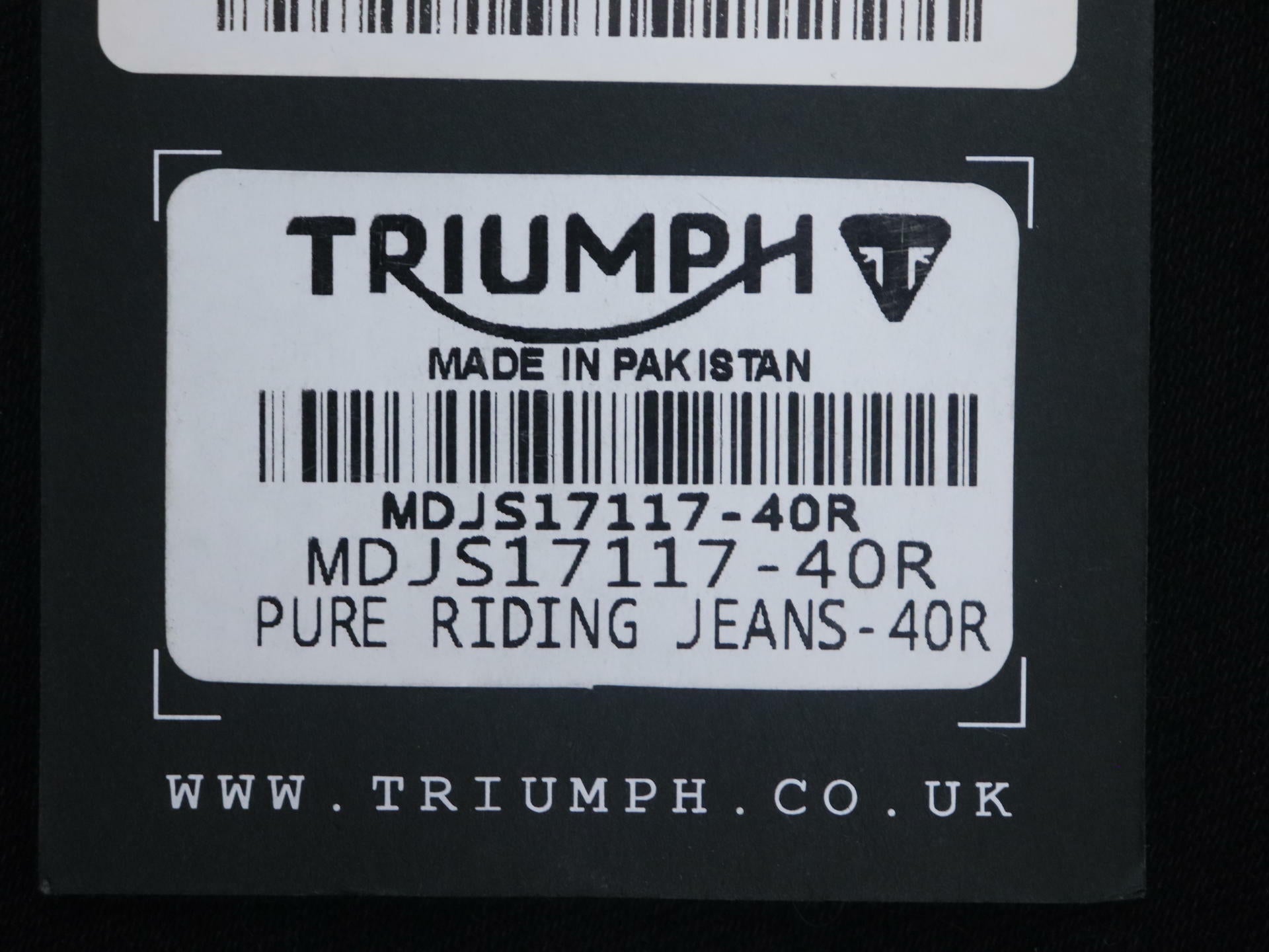 Triumph Riding Jeans Pure Black Mens 40R MDJS17117-40R -OPEN BOX