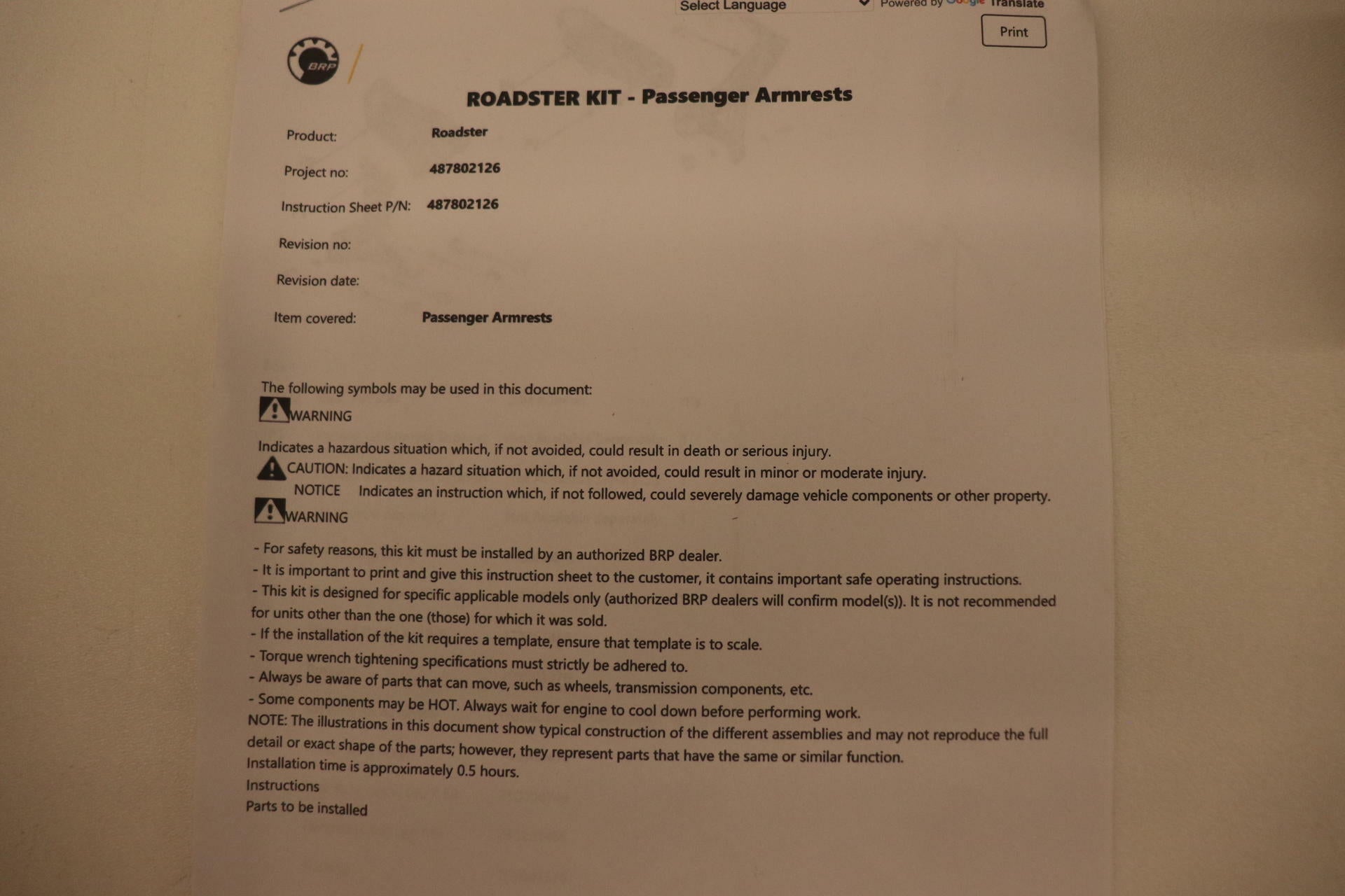 OPEN BOX - OEM Can-AM Passenger Armrest Kit - 2015-2025 Spyder F3 - 219400726