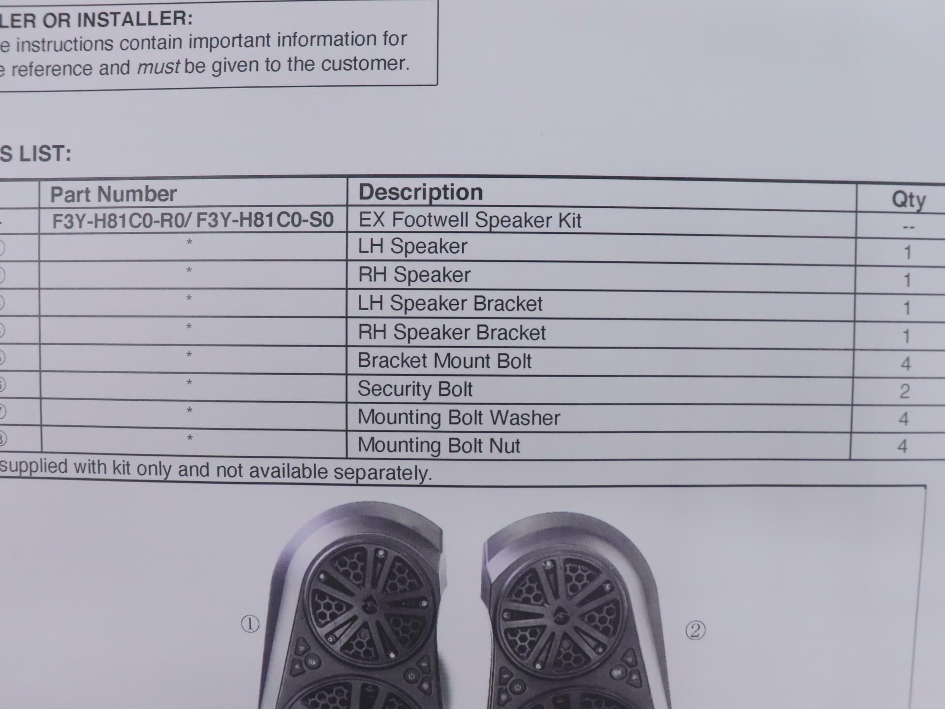 OPEN BOX - OEM Yamaha Footwell Audio Speaker Kit EX JetBlaster - F3Y-H81C0-S0-00