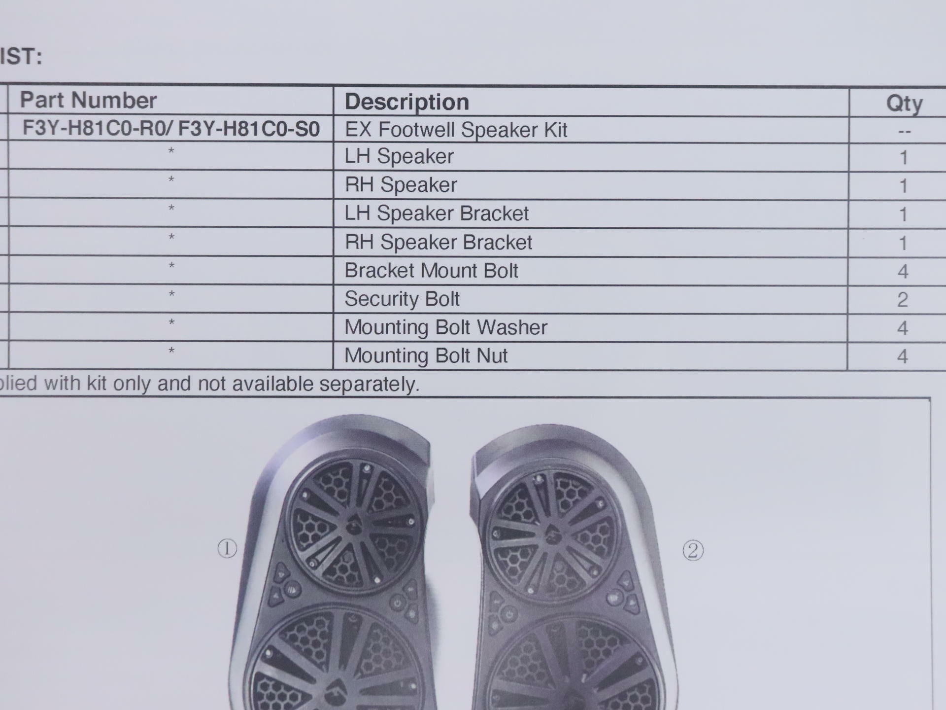 OPEN BOX - OEM Yamaha EX Footwell Audio Speaker Kit JetBlaster - F3Y-H81C0-R0-00