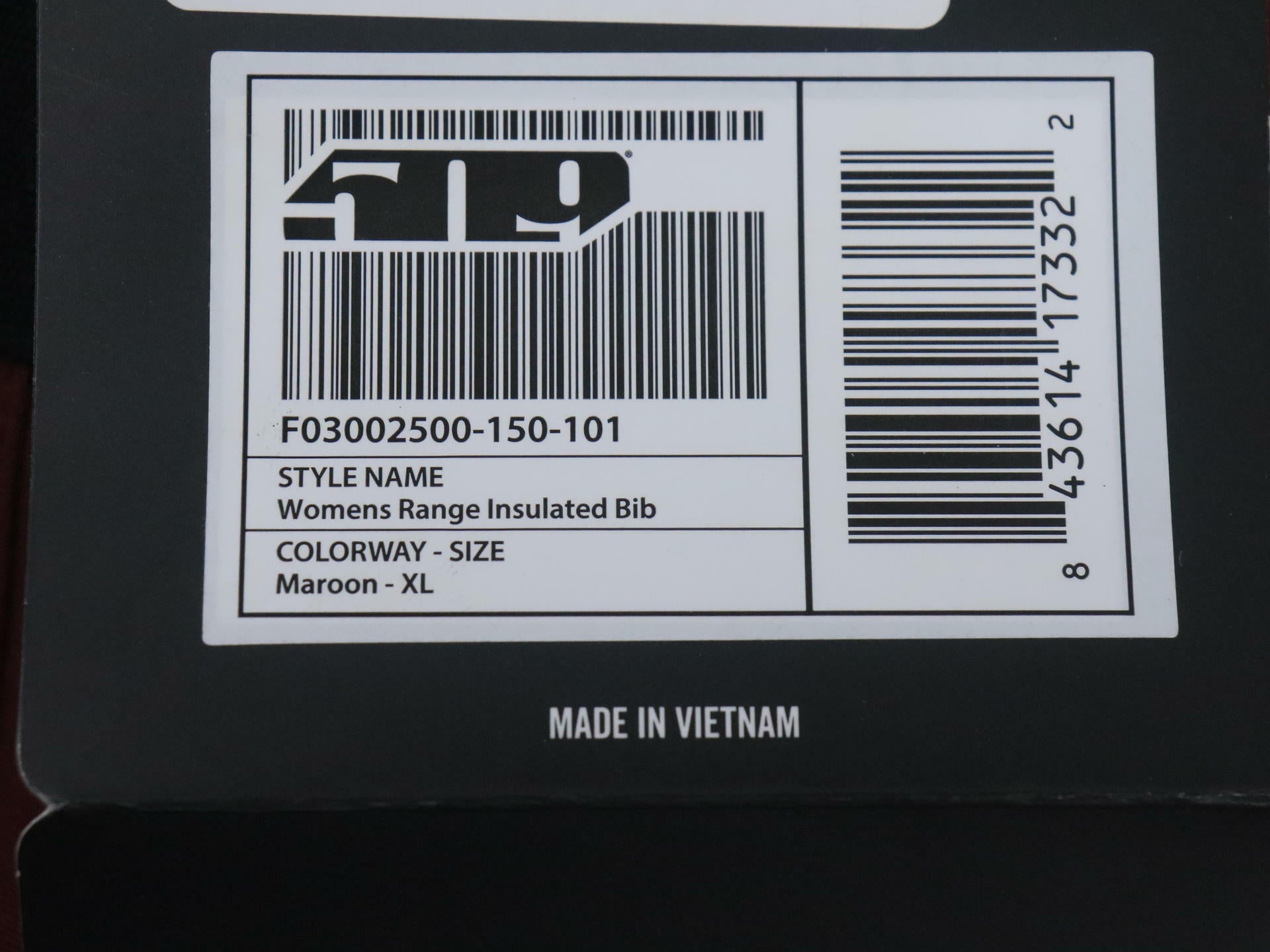 OPEN BOX - 509 Range BIB Insulated MAROON - WOMENS XL - F03002500-150-101