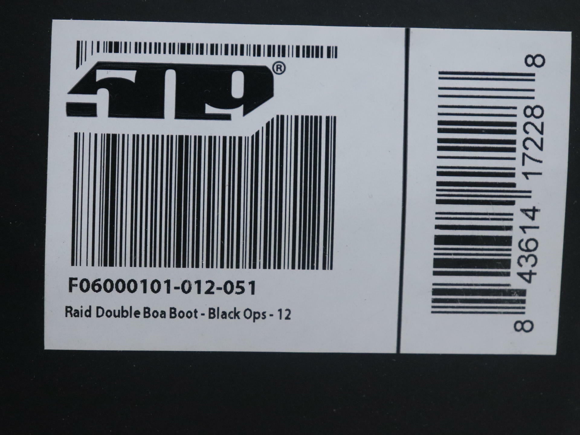 509 Raid Boot Double Boa Snow Black Ops MENS sz12 - F06000101-012-051 - Open Box