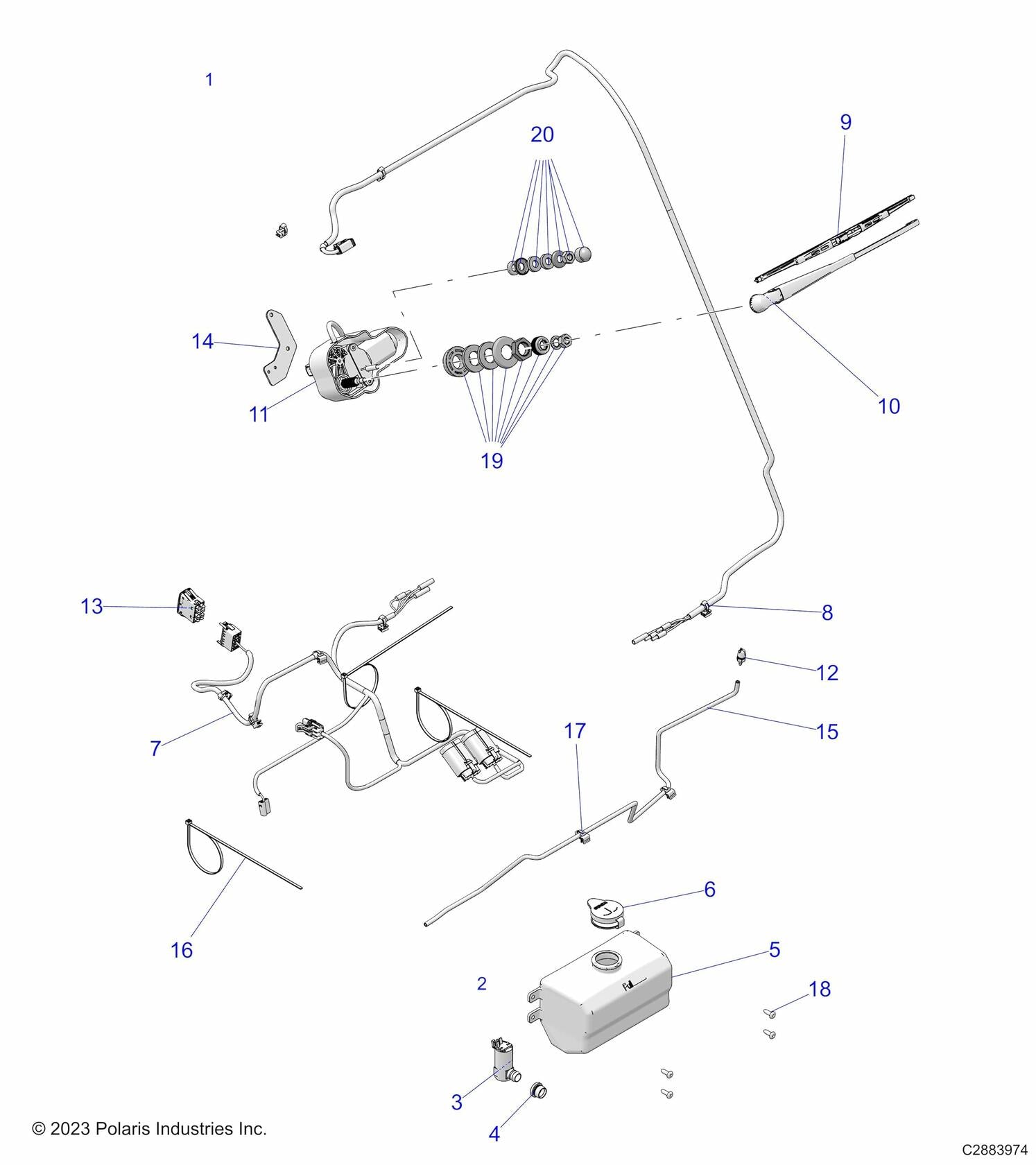 Polaris Washer Kit and Windshield Wipers for RANGER 1000, CREW 1000, XP 1000, CREW XP 1000, XP Kinetic, Diesel, Pro XD Models and More, PULSE-Ready, Includes Hardware and Wiring, for UTV - 2883974