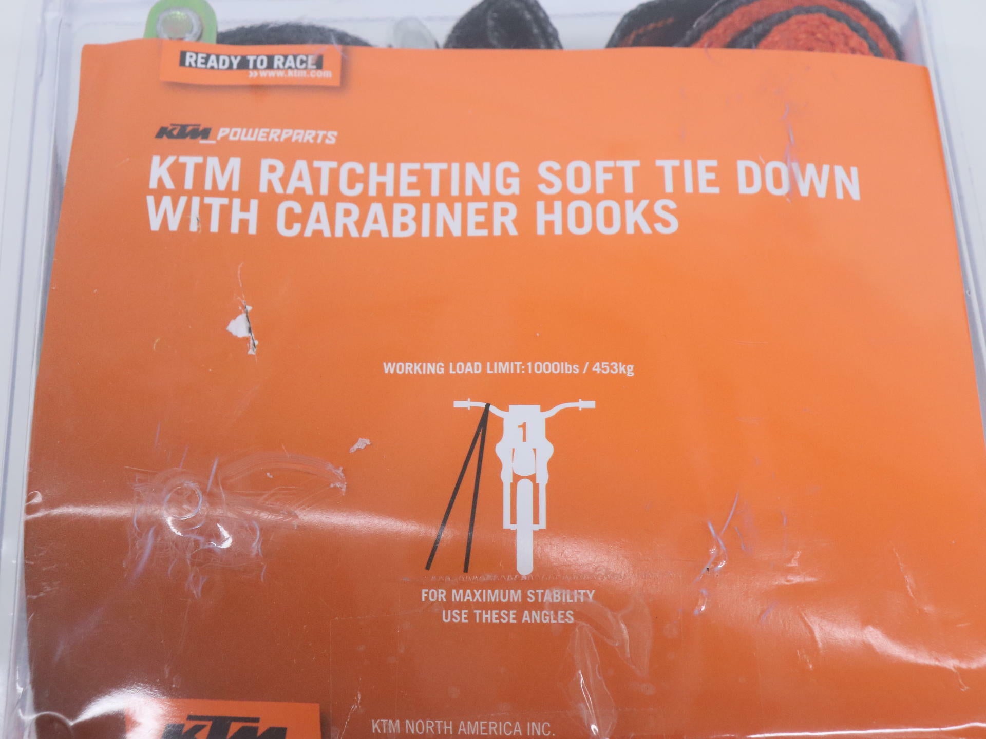 OEM KTM Soft Tie Down Ratchet Strap Set with Ratchet - U6910048 - Open Box