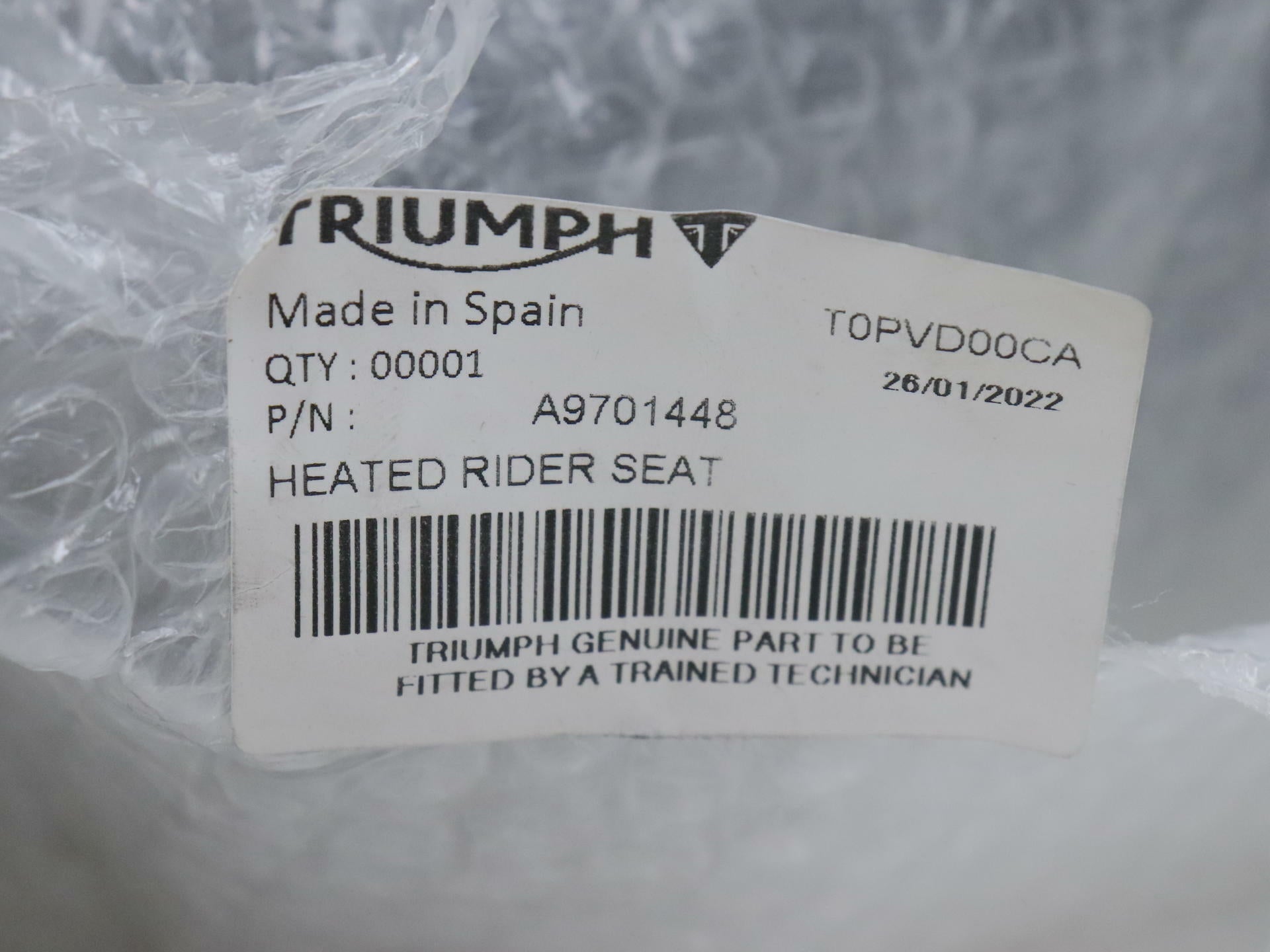 OPEN BOX - OEM Triumph Heated Touring Rider Seat BLACK - Tiger 1200 - A9701448