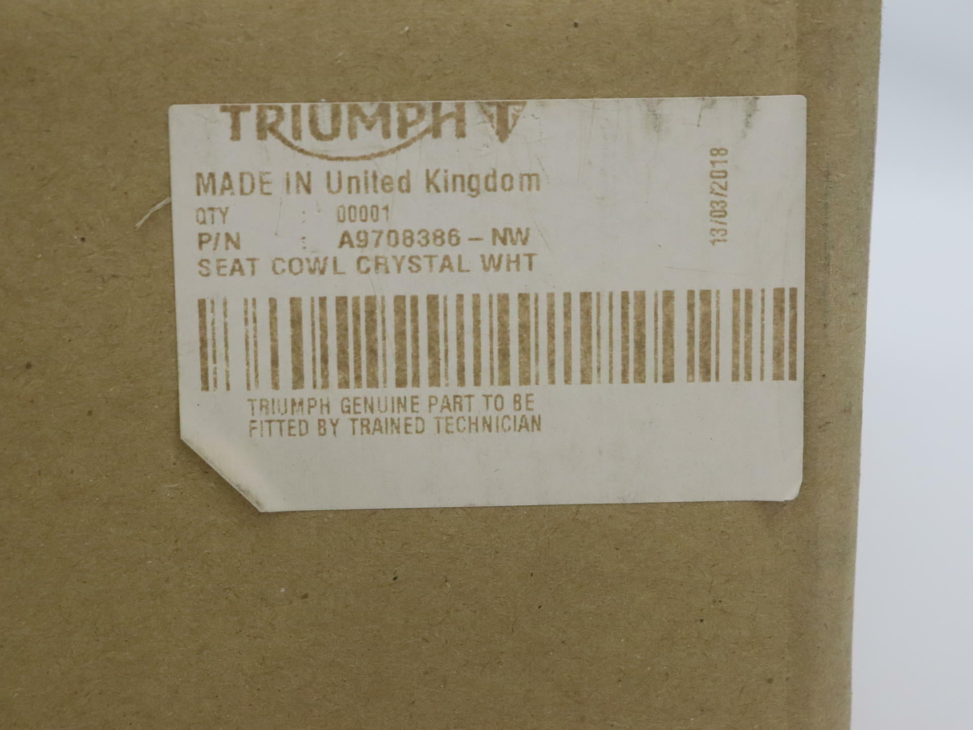 OPEN BOX - OEM Triumph Rear Seat Cowl Crystal WHITE- Street Triple - A9708386-NW