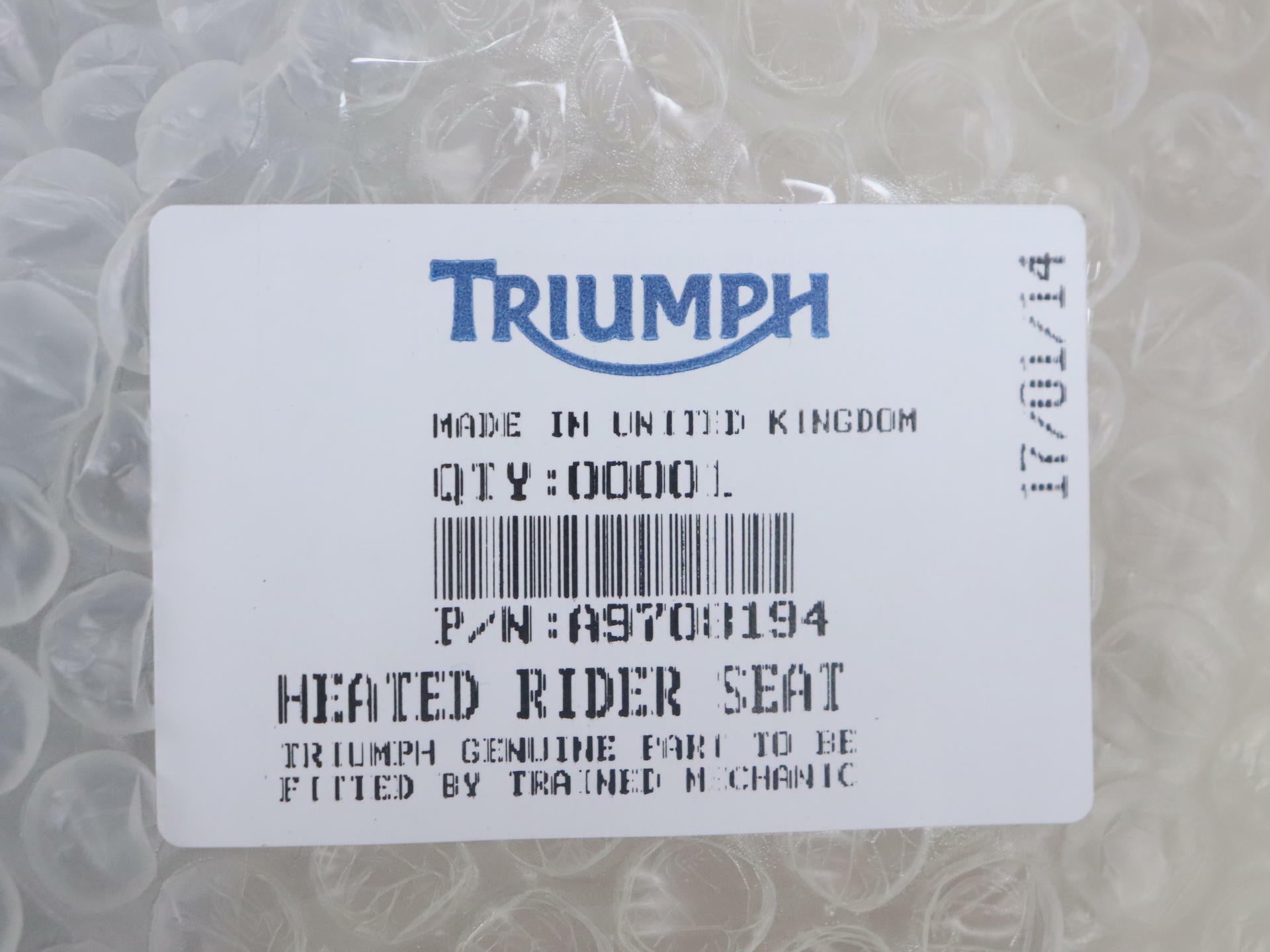 OEM Triumph Heated Rider Seat Assy w/Switch - A9708194 - Open Box