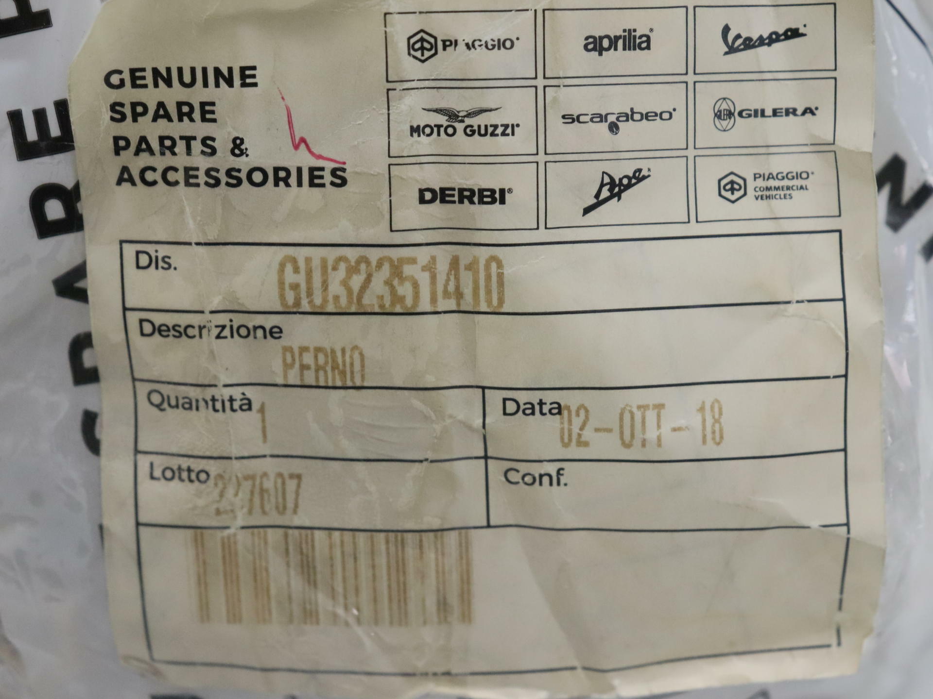 OPEN BOX - OEM Moto Guzzi Final Drive Axle Drive Hub Pin - GU32351410