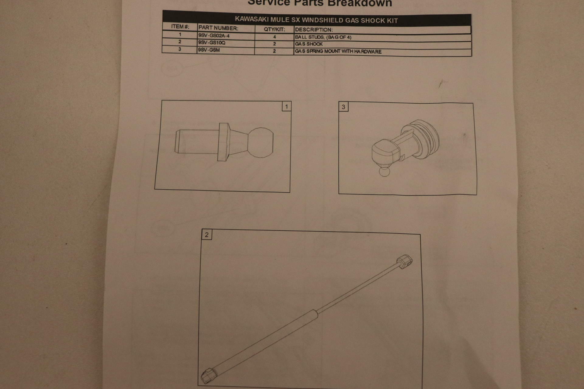 Kawasaki Windshield Gas Shock Set 17-26 Mule SX 99994-0908 - Open Box