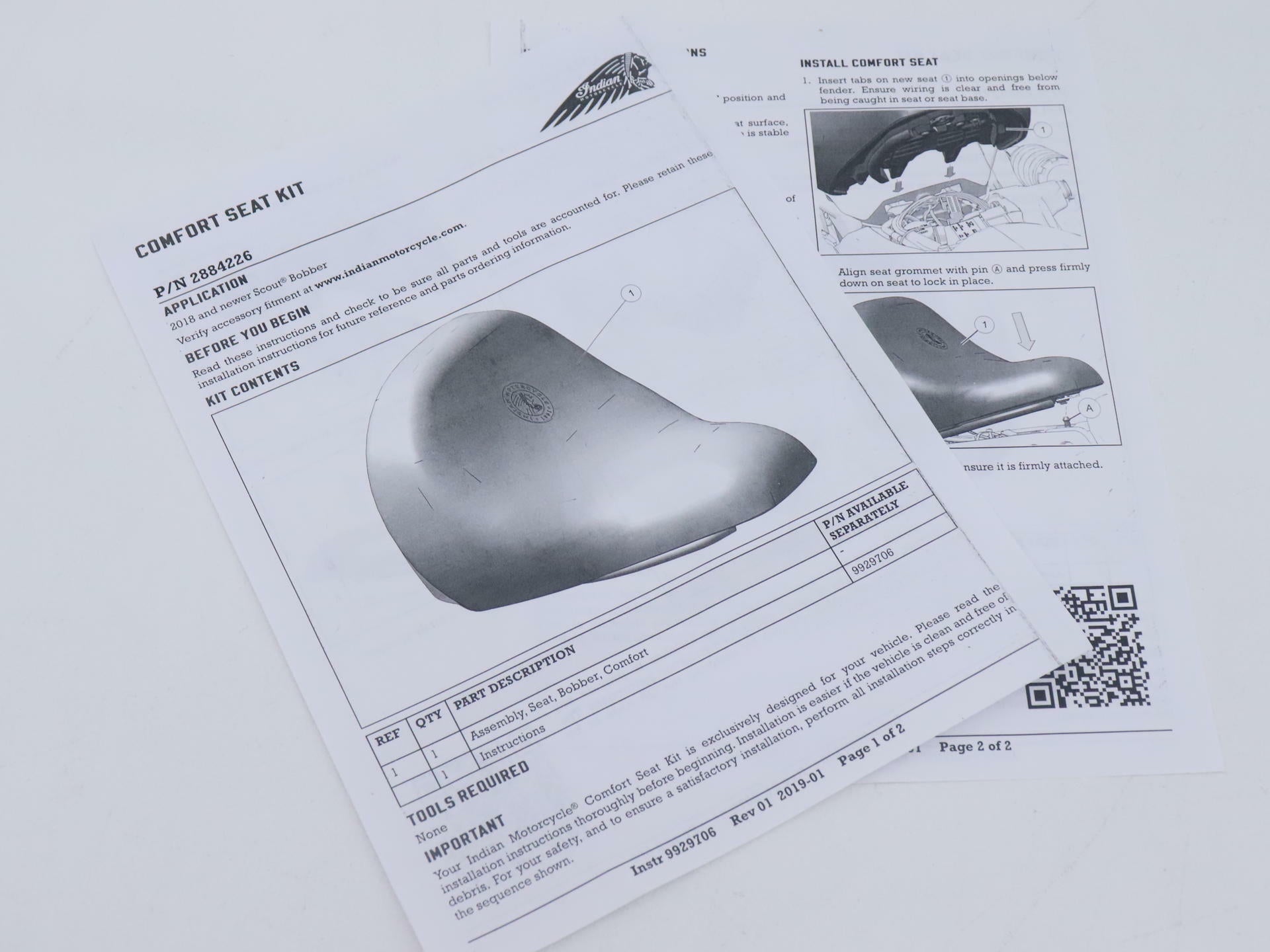 OPEN BOX - OEM Indian Comfort+ Solo Seat Leather BROWN - Scout - 2884226-VNA