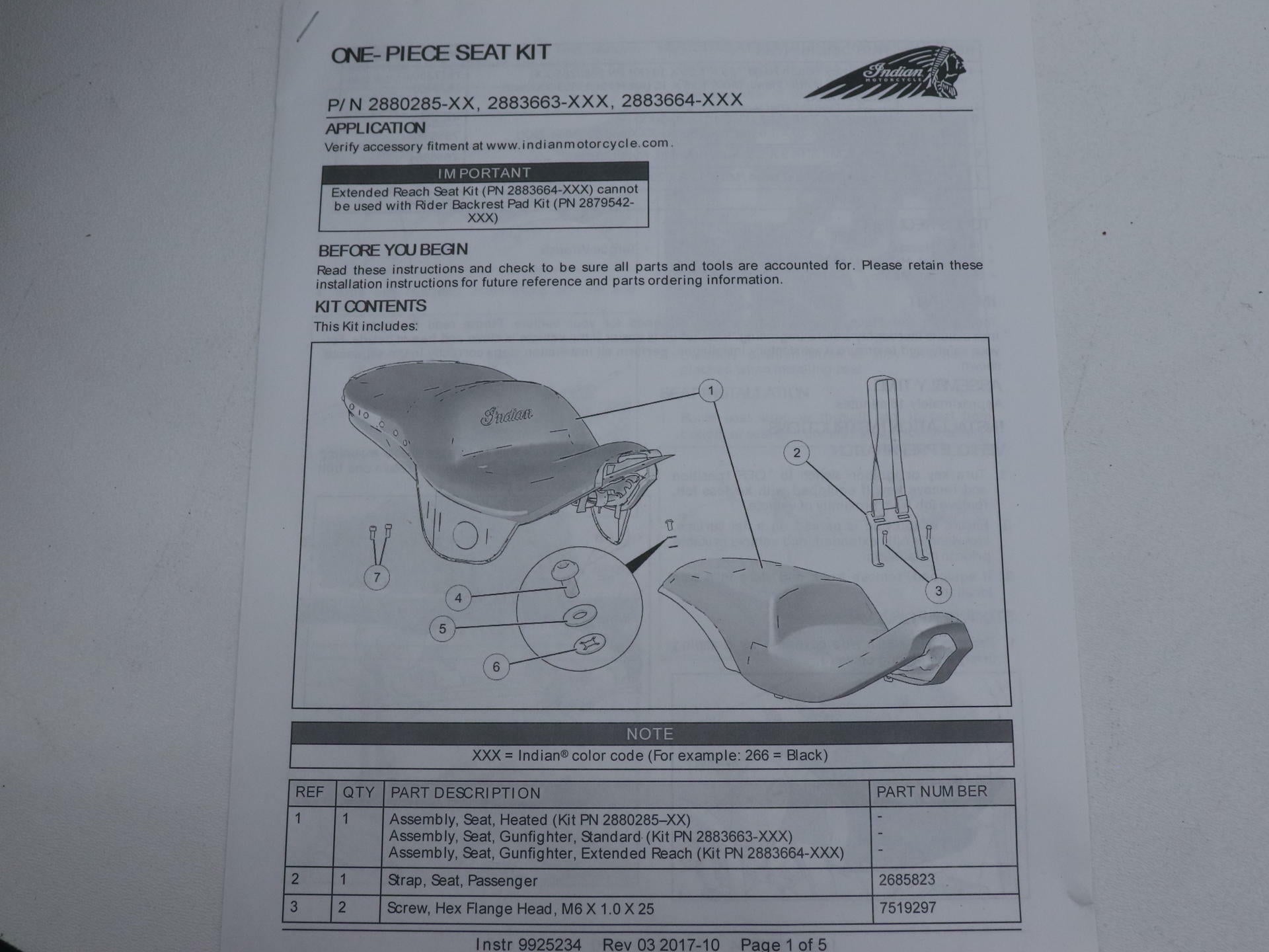 OPEN BOX - OEM Indian Solo Seat Rouge Black - Chief Springfield - 2883663-VBA