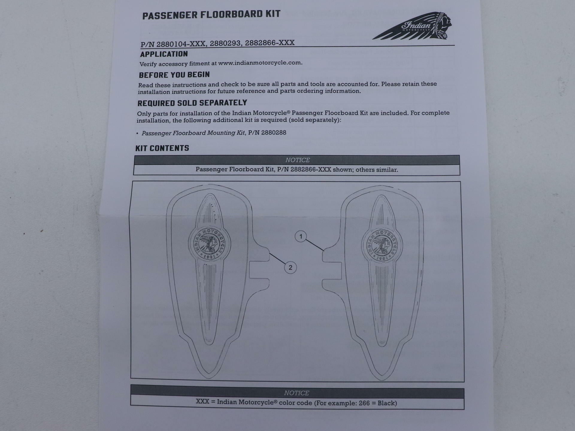 Indian Genuine OEM Passenger Floorboards Chief Challenger 2882866-468 - Open Box