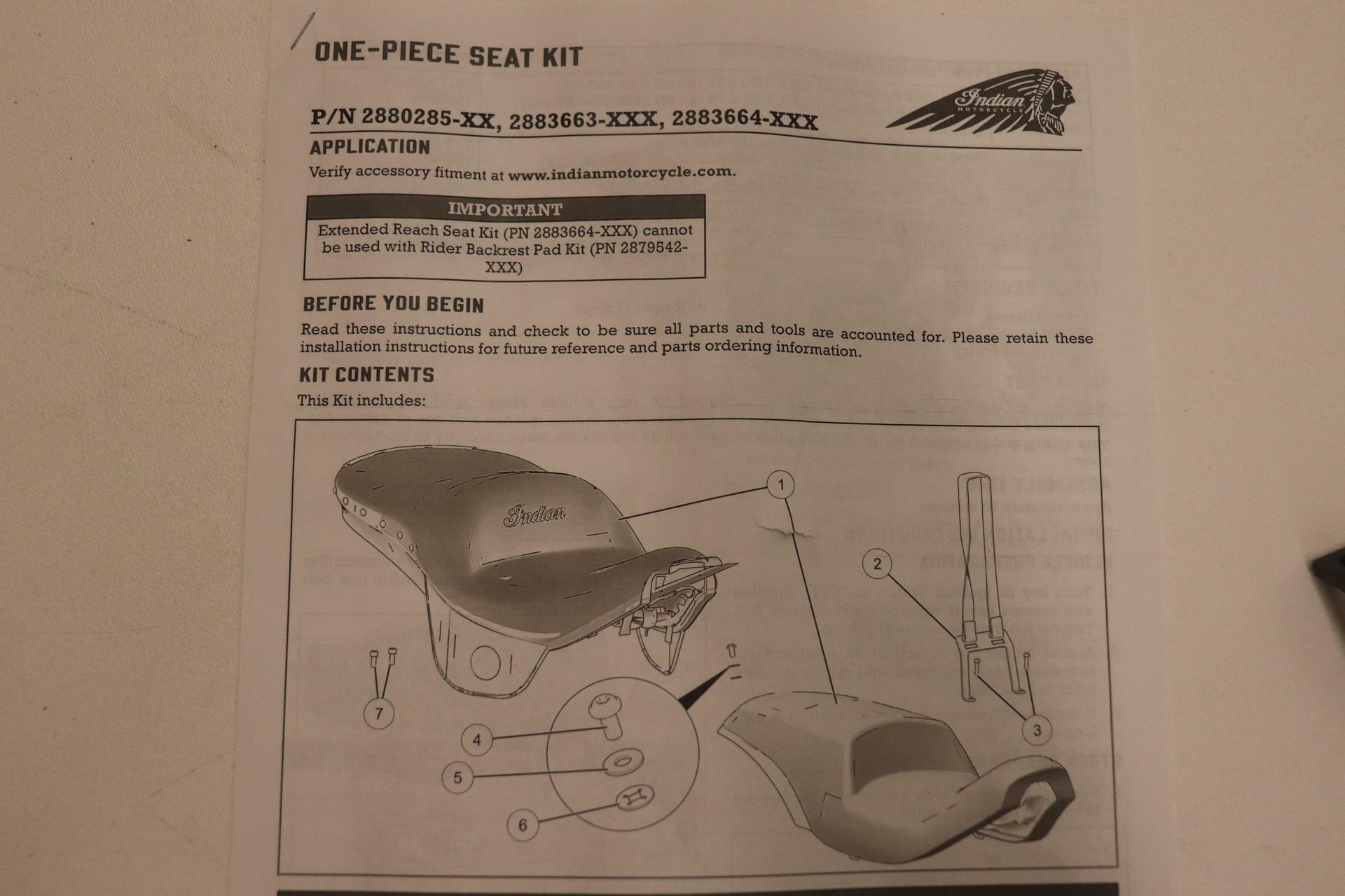OEM Indian Seat +2inch Extended Reach - 2883664-VBA - Open Box
