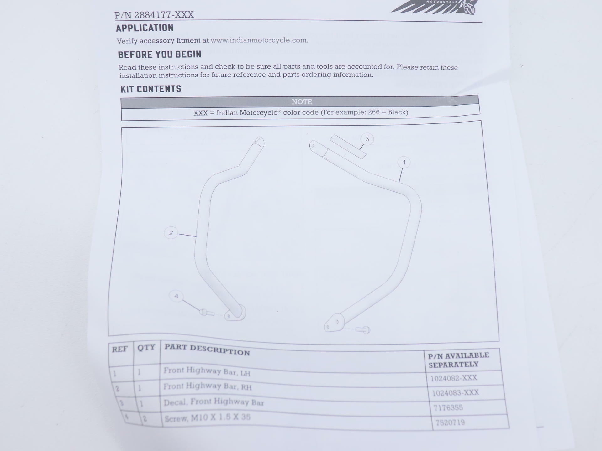 OPEN BOX - OEM Indian FRONT Highway Crash Bar BLACK - Challenger -2884177-266