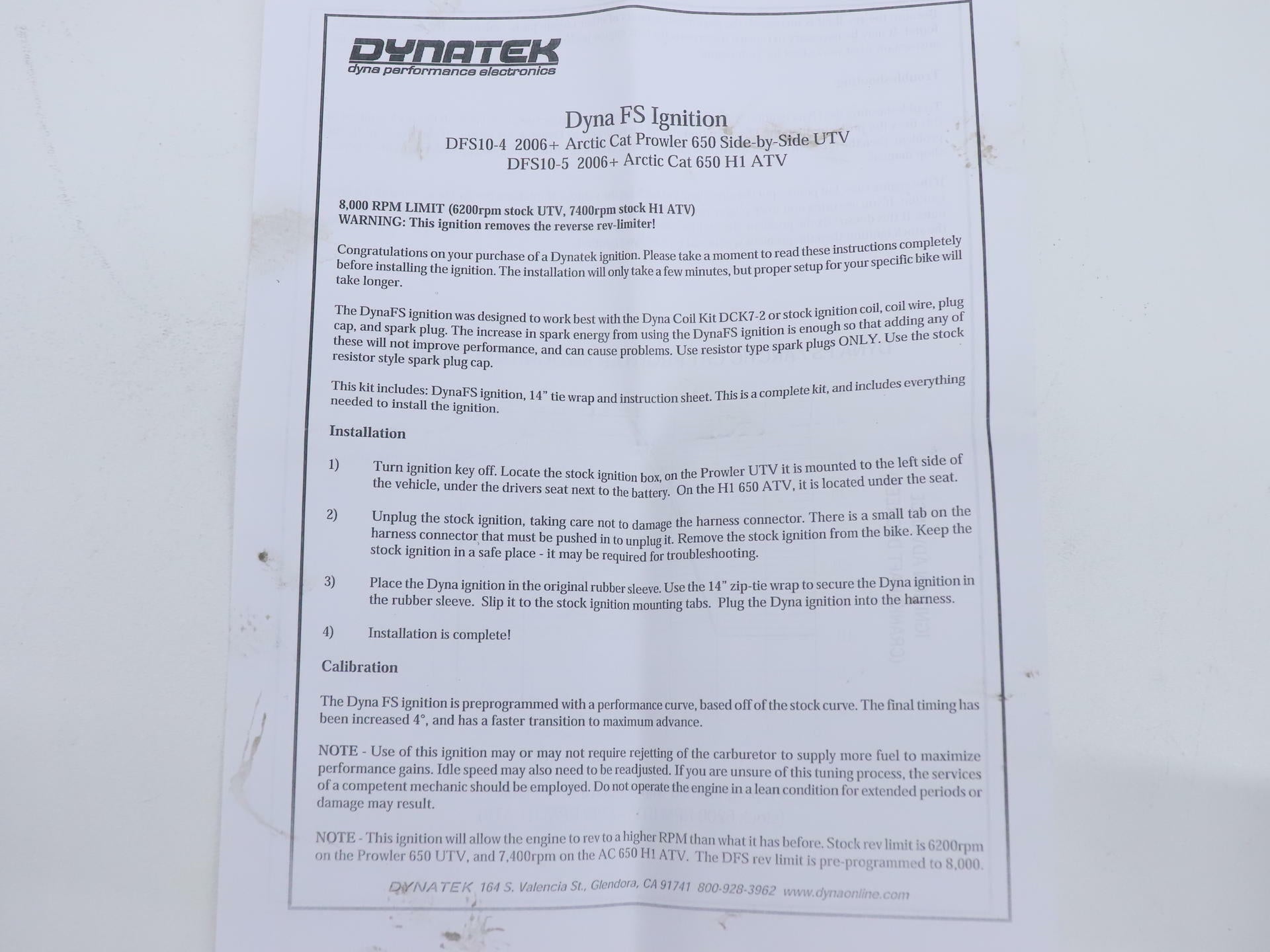 OPEN BOX - Dynatek Ignition CDI System - 06-10 Arctic Cat 650 H1 ATV - DFS10-5
