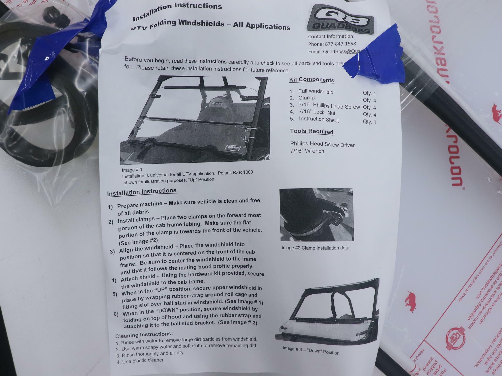 OPEN BOX - QuadBoss Folding Windshield - 17-22 KAWASAKI MULE PRO-DX - 375695