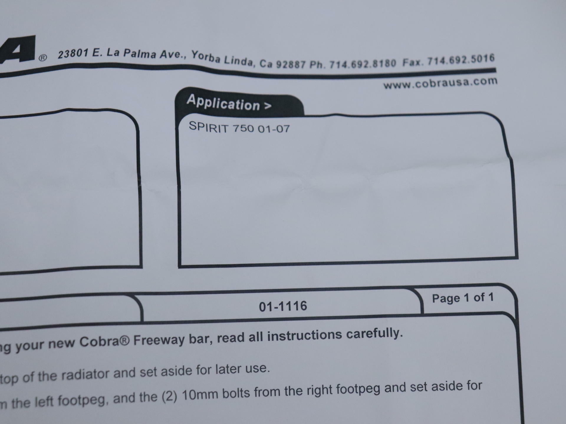 OPEN BOX - Cobra Freeway Highway Bars - Honda VT750 Shadow Spirit - 01-1116