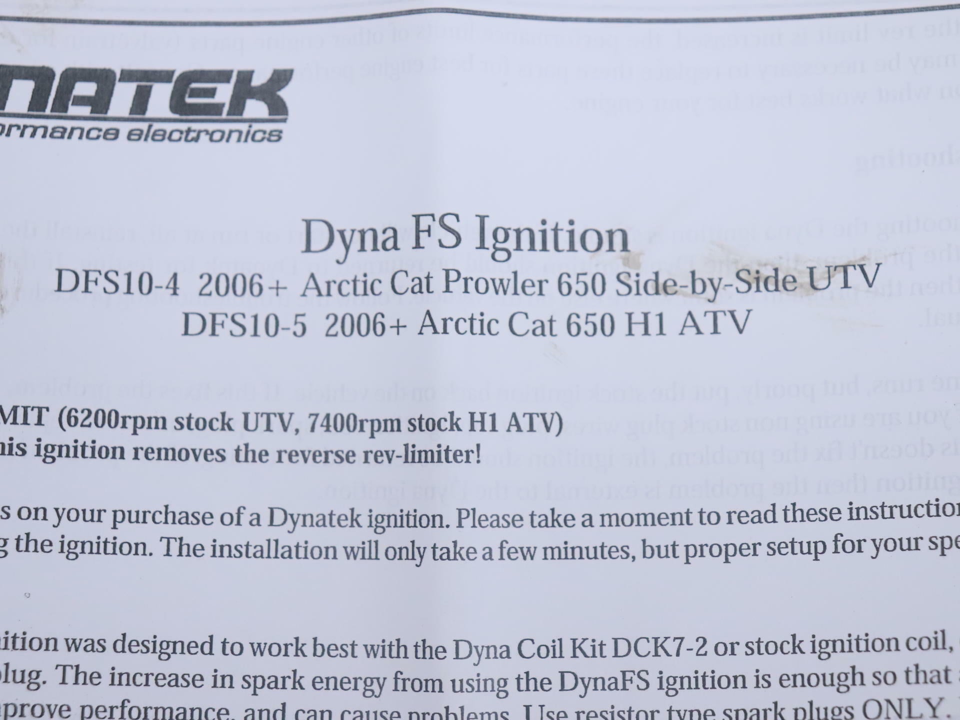 Dynatek DFS10-5 Ignition CDI System 2006-2010 Arctic Cat 650 H1 ATV - Open Box