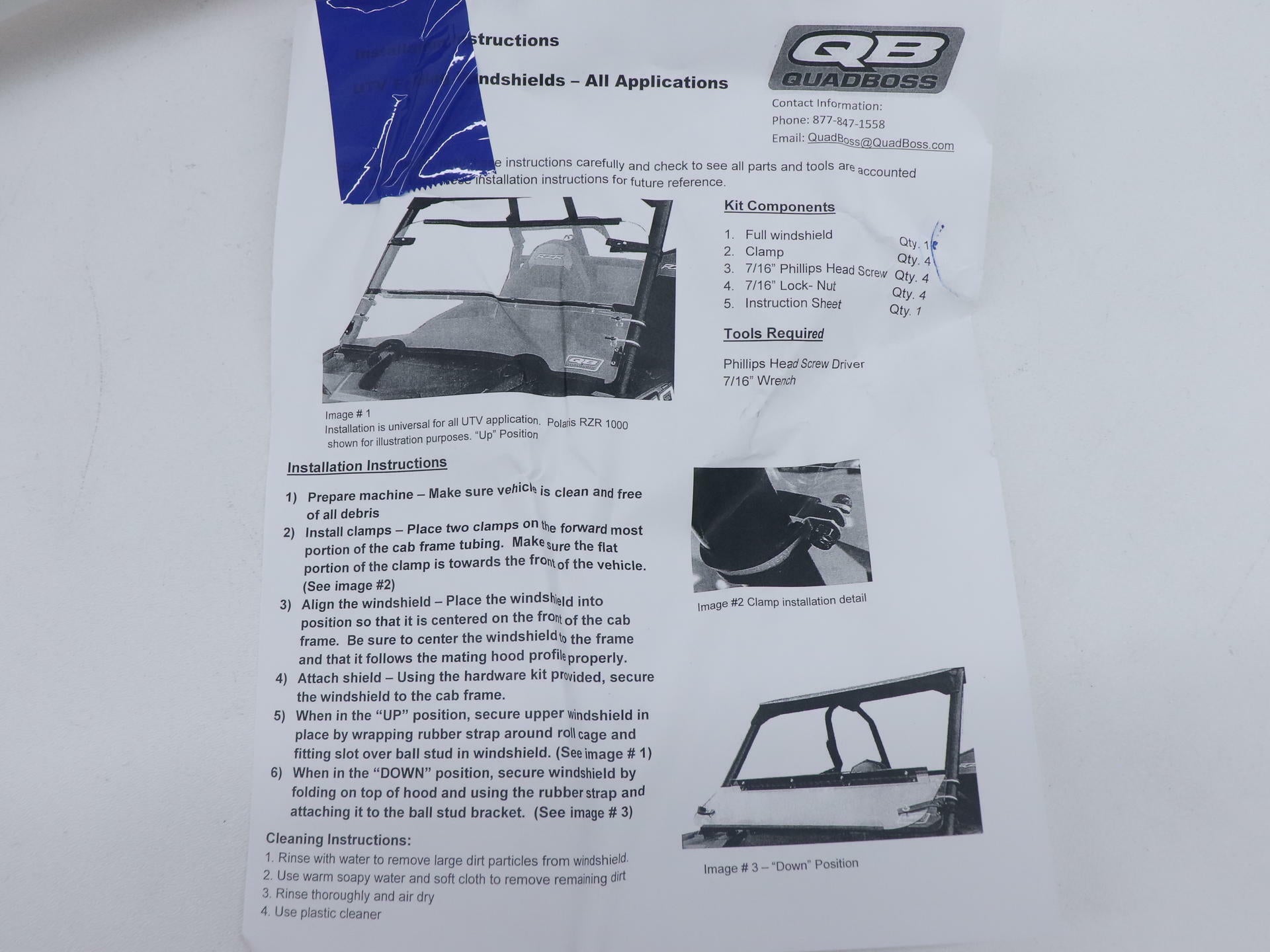 QuadBoss UTV Folding Windshield 16-22 Honda Pioneer 1000 375697 - Open Box