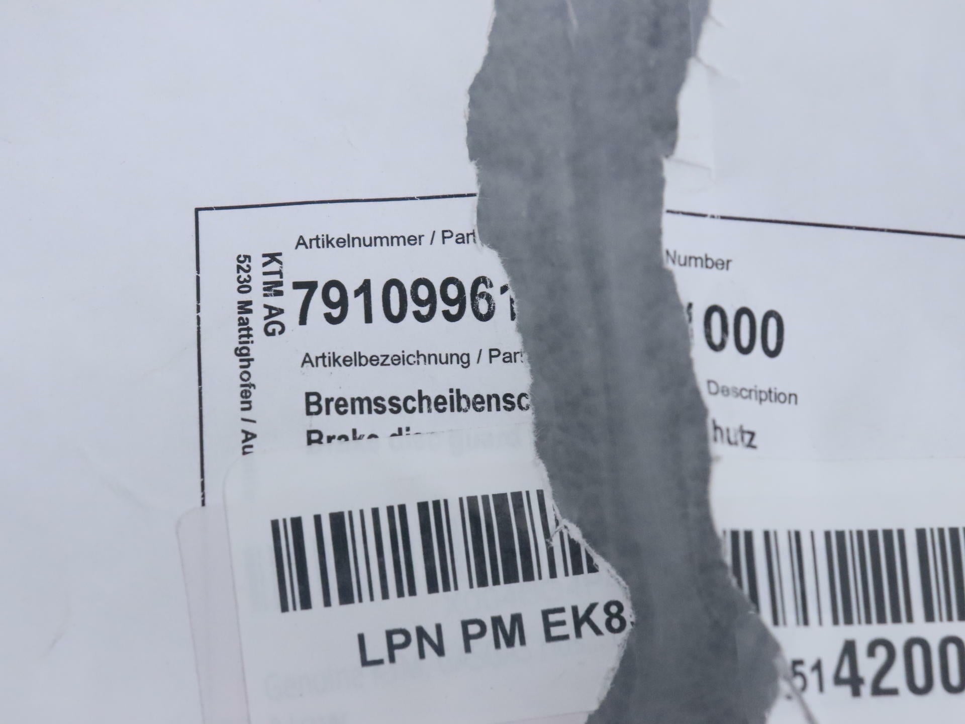 OPEN BOX - OEM KTM FRONT Brake Guard BLACK - 125 250 300 350 450 - 79109961000