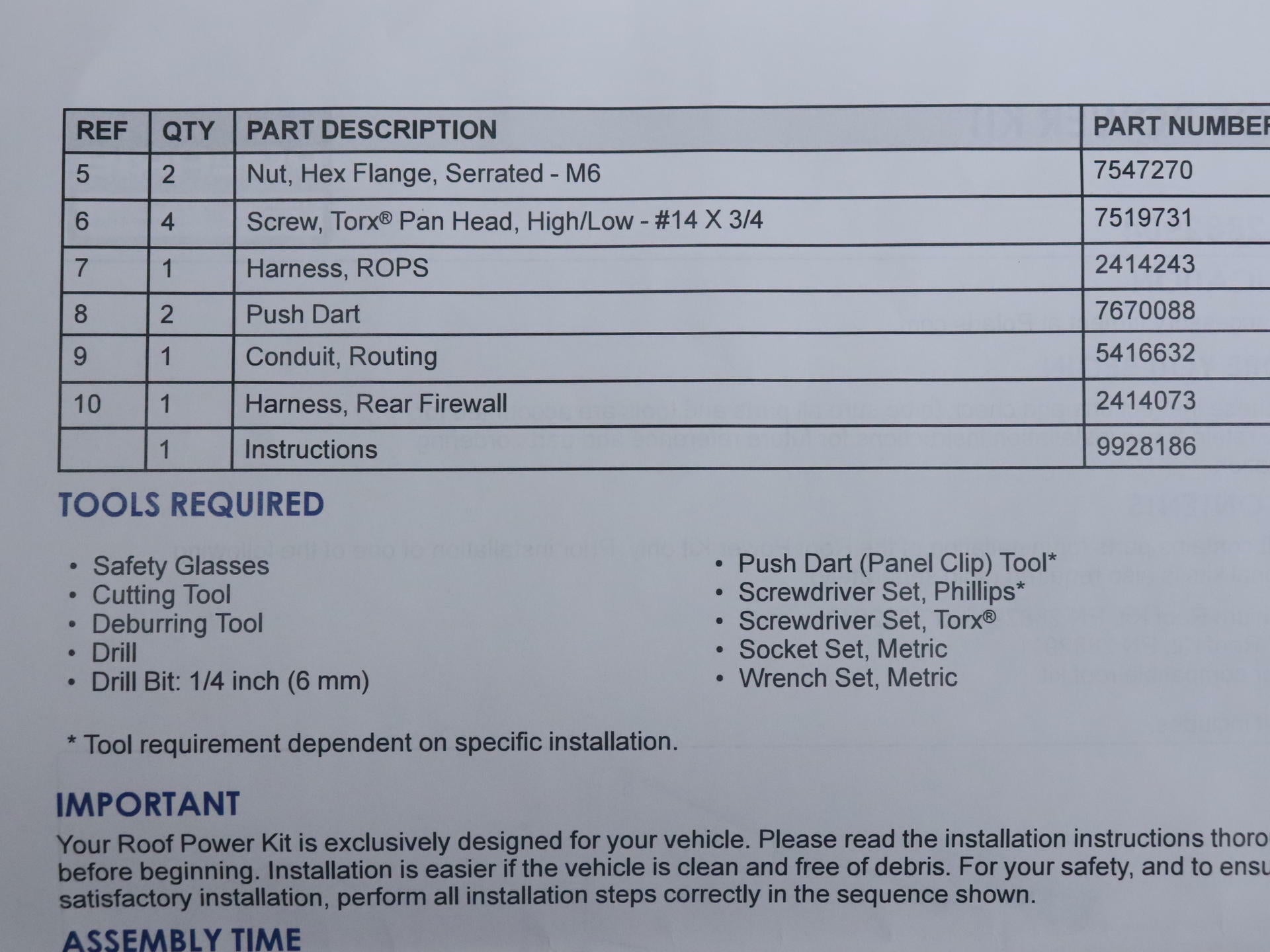 OPEN BOX - OEM Polaris Pulse Roof Buspar w/Hardware - Ranger XP - 2882904
