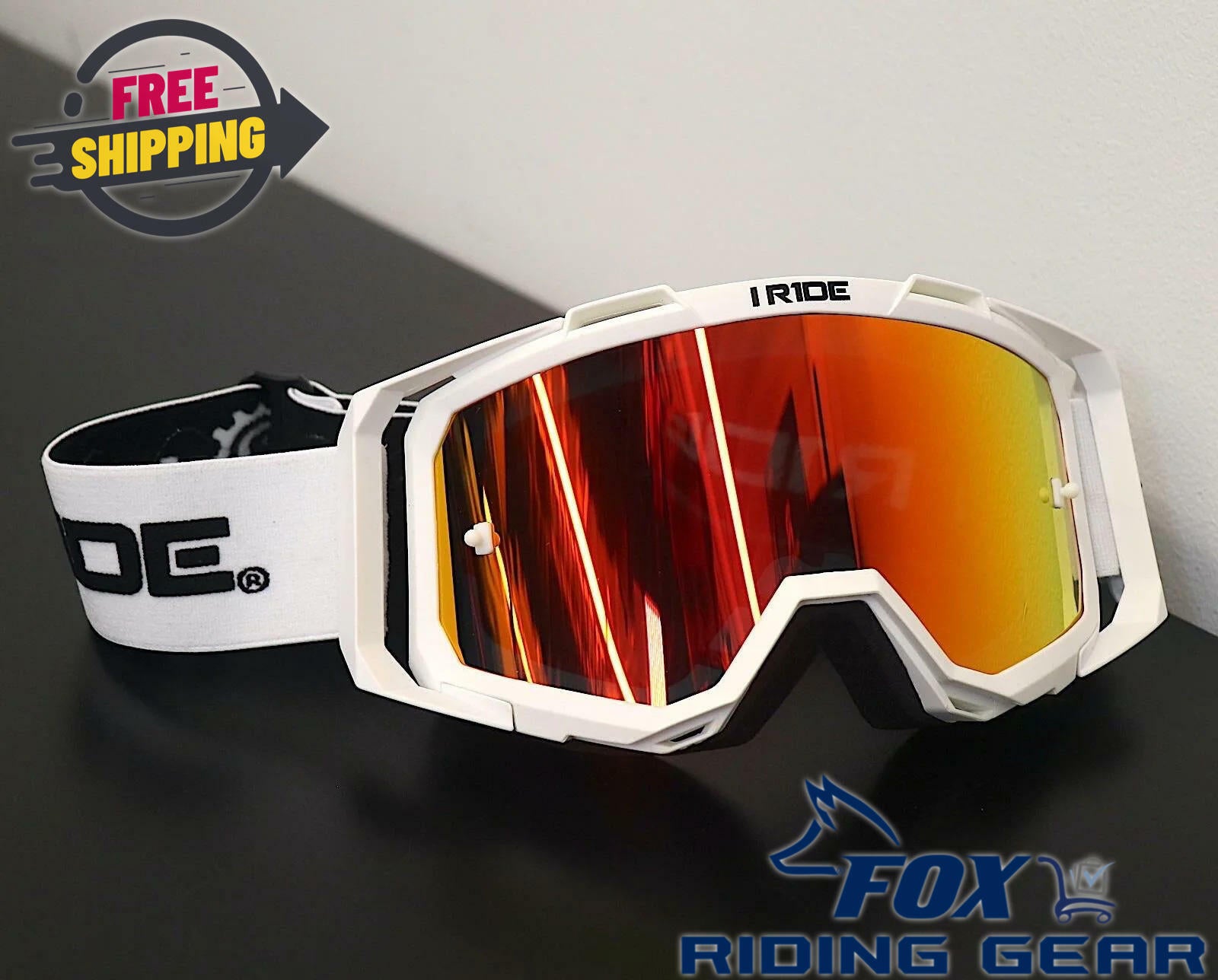 OPEN BOX - Fox Powersports ATV White Goggle w/Orange Pop Lens + Clear Lens