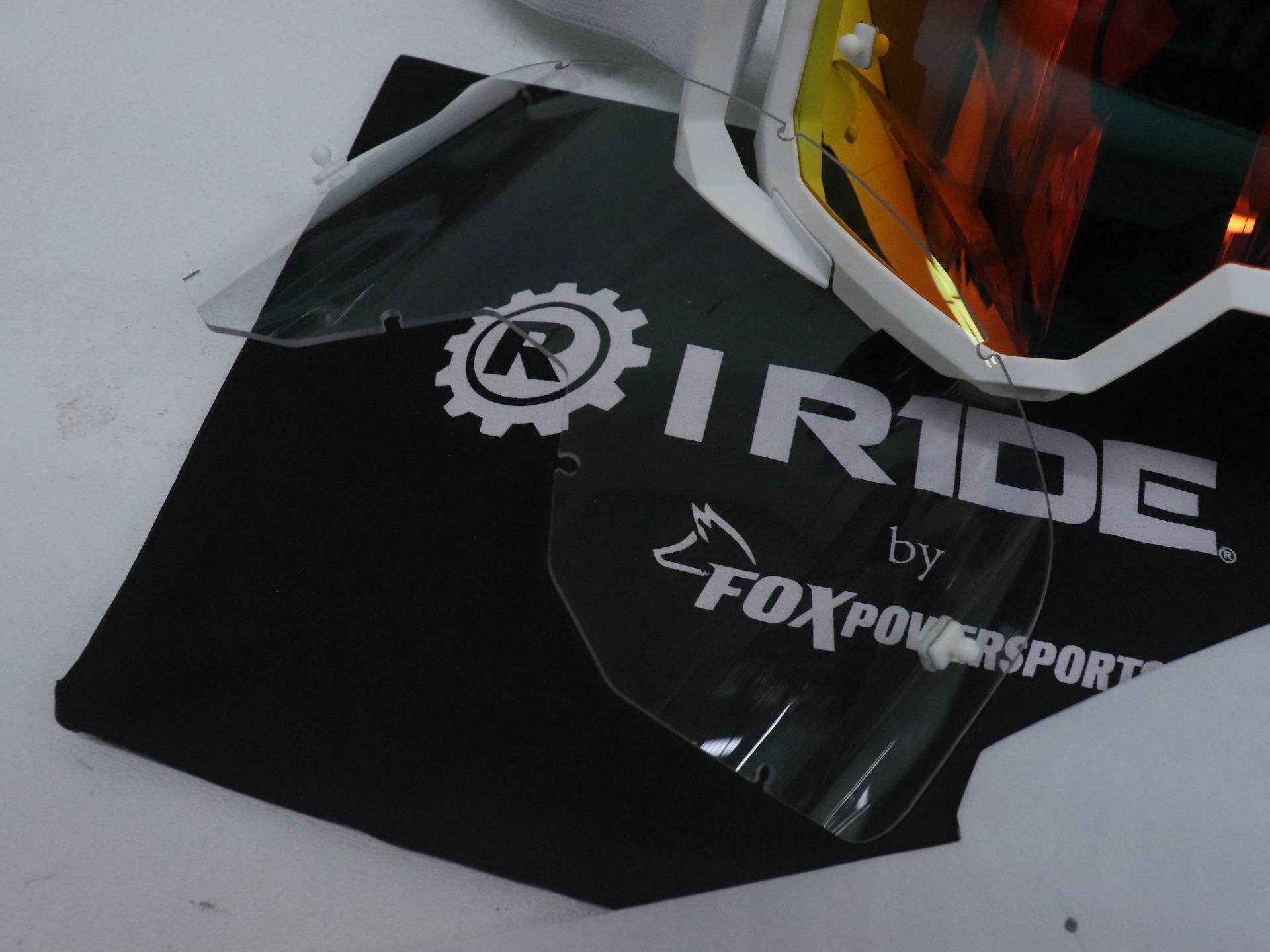 OPEN BOX - Fox Powersports Motocross White Goggle w/Orange Pop Lens + Clear Lens