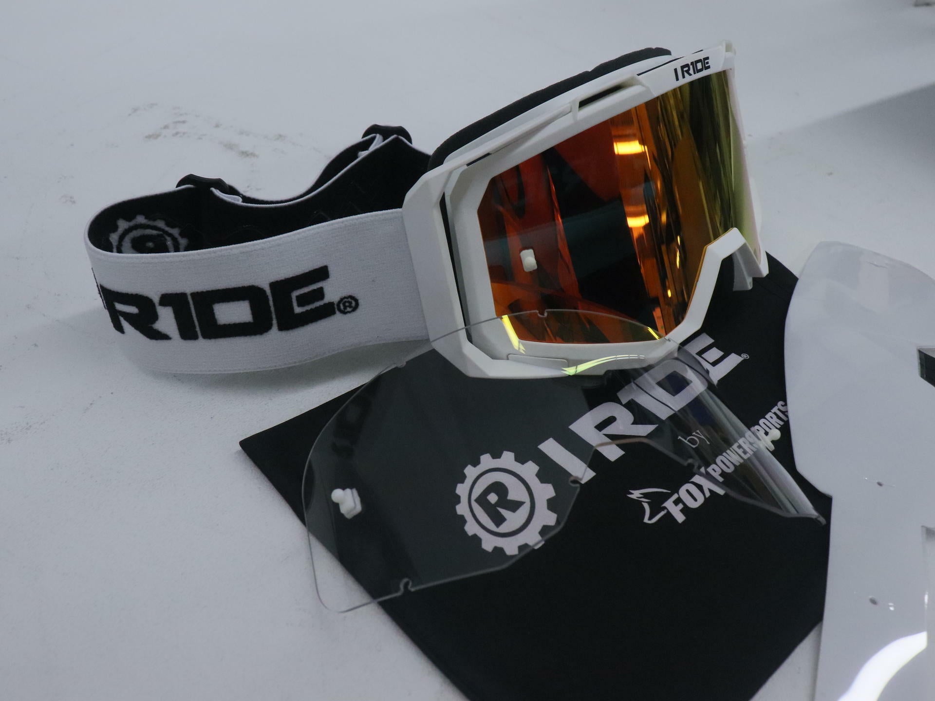 OPEN BOX - Fox Powersports Motocross White Goggle w/Orange Pop Lens + Clear Lens