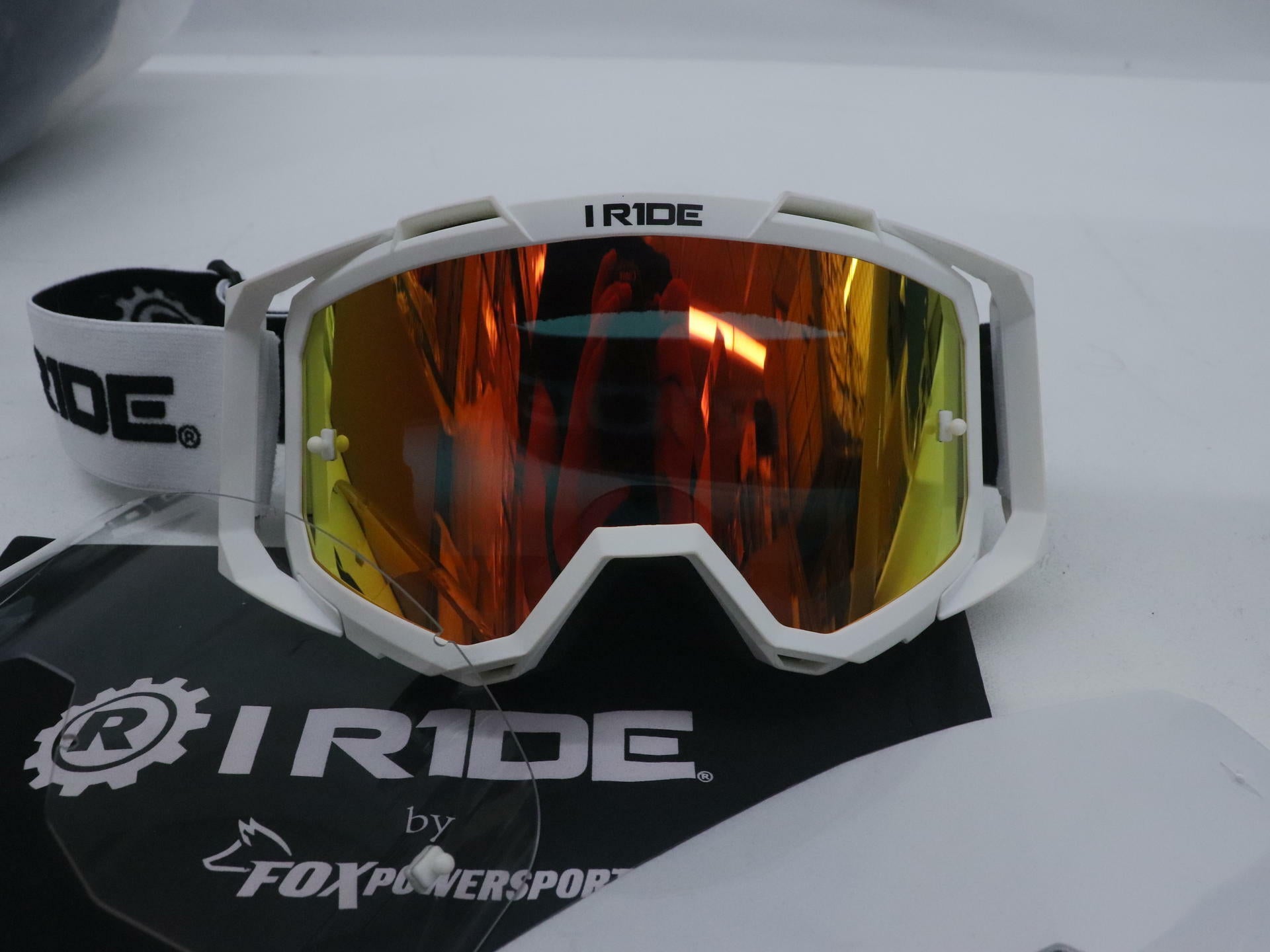 OPEN BOX - Fox Powersports Motocross White Goggle w/Orange Pop Lens + Clear Lens