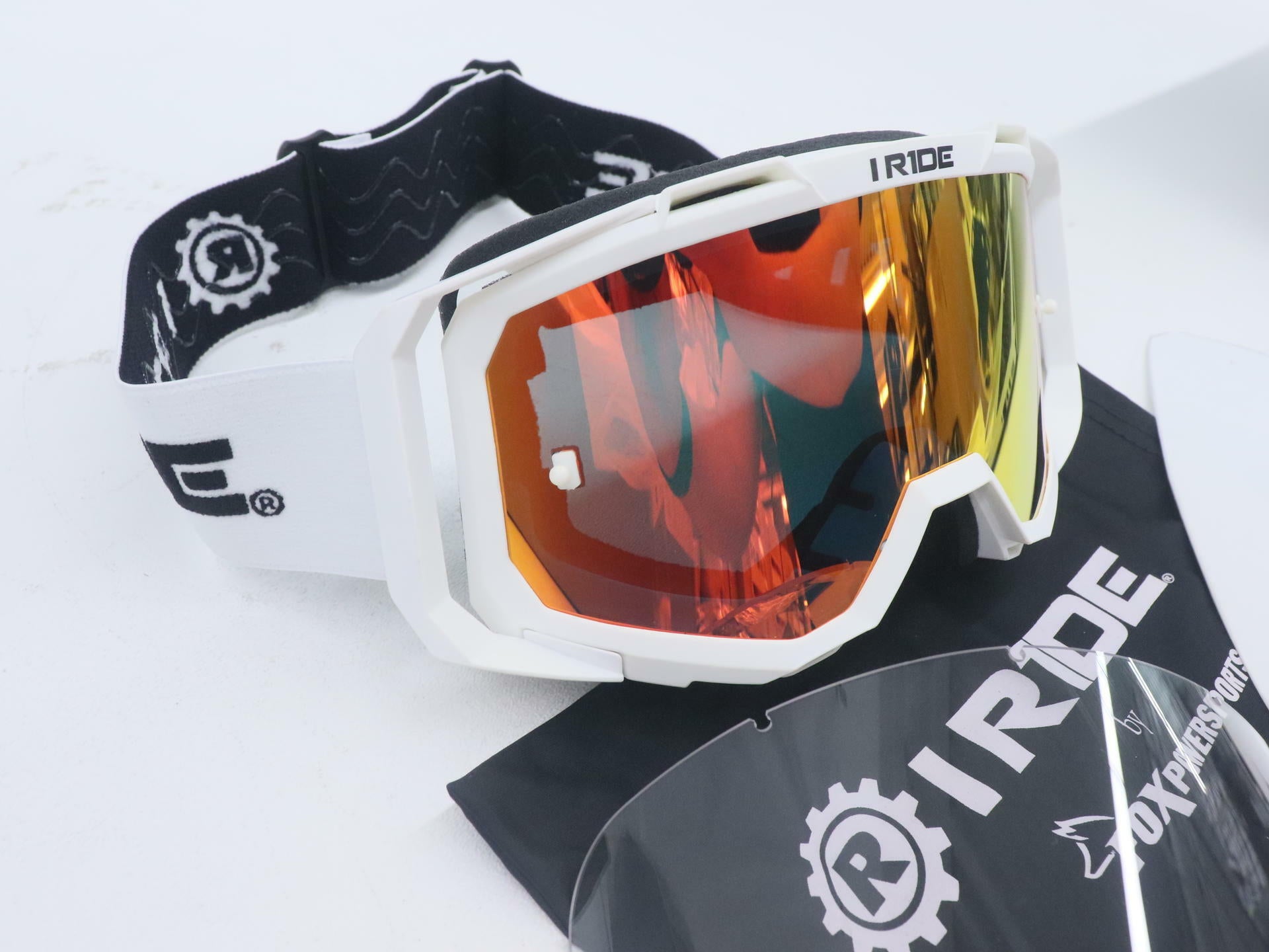 OPEN BOX - Fox Powersports ATV White Goggle w/Orange Pop Lens + Clear Lens