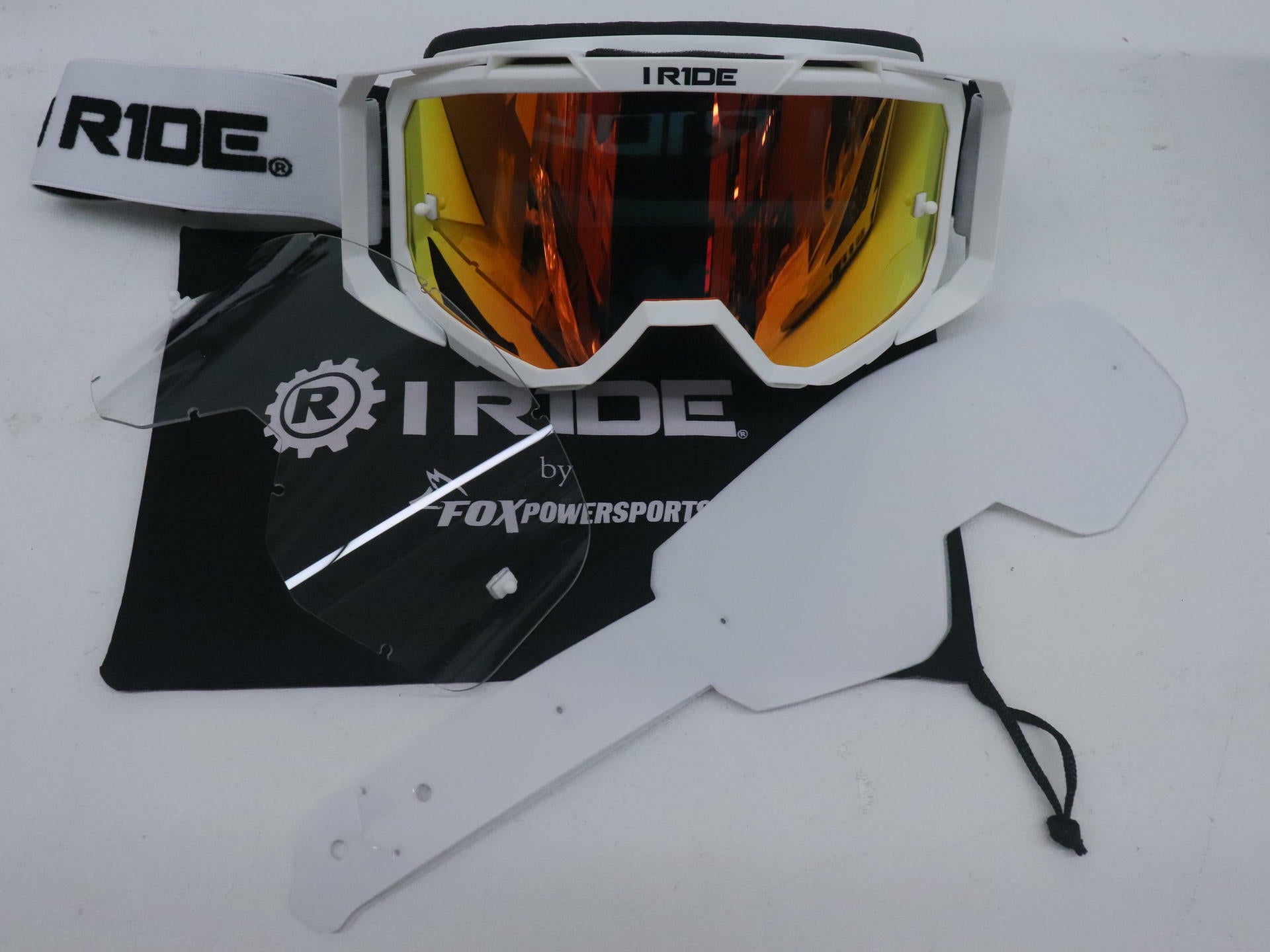 OPEN BOX - Fox Powersports ATV White Goggle w/Orange Pop Lens + Clear Lens