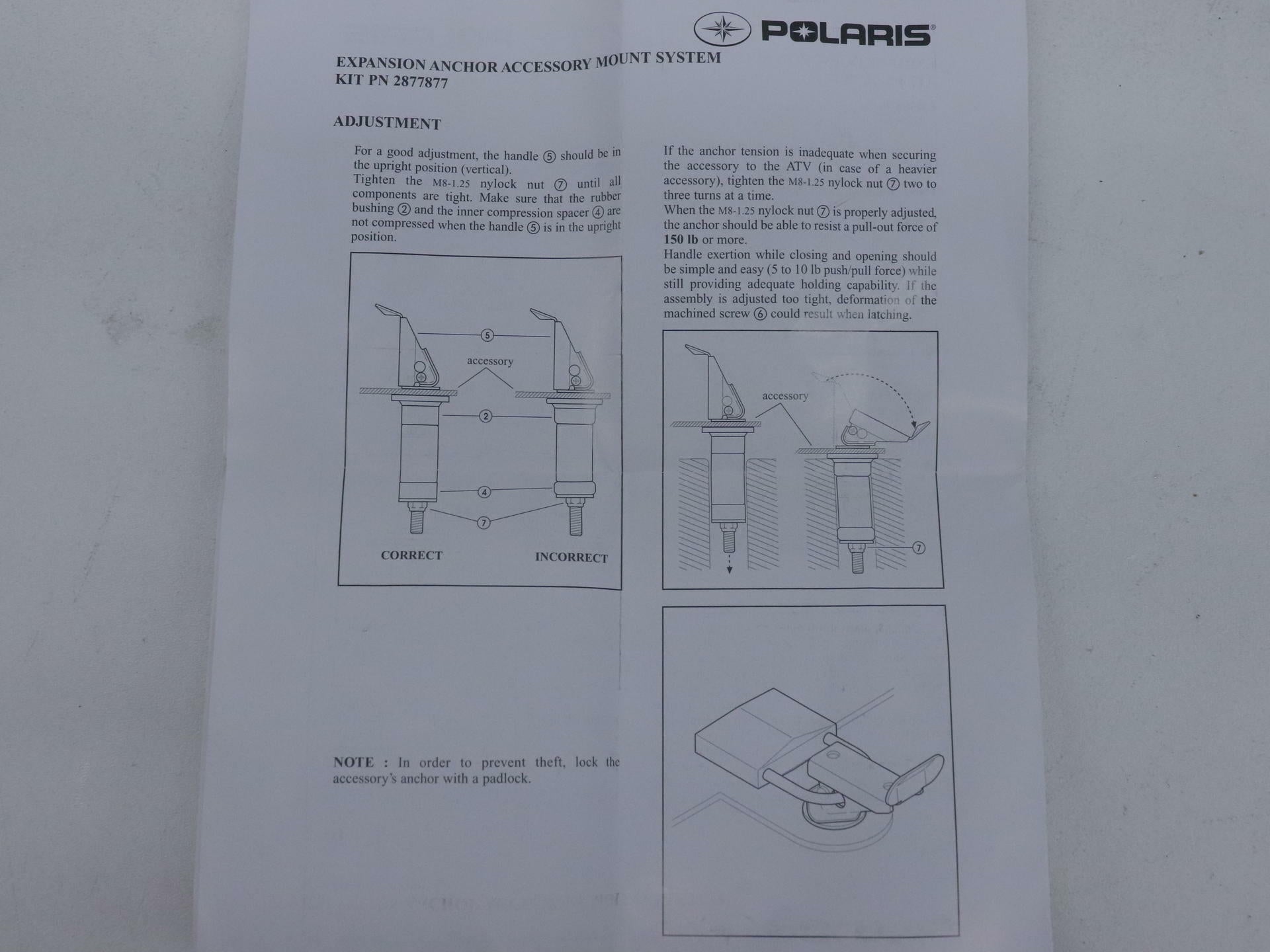 OPEN BOX - OEM Polaris Lock & Ride Anchor Mount - Ranger XP 900 1000 - 2877877