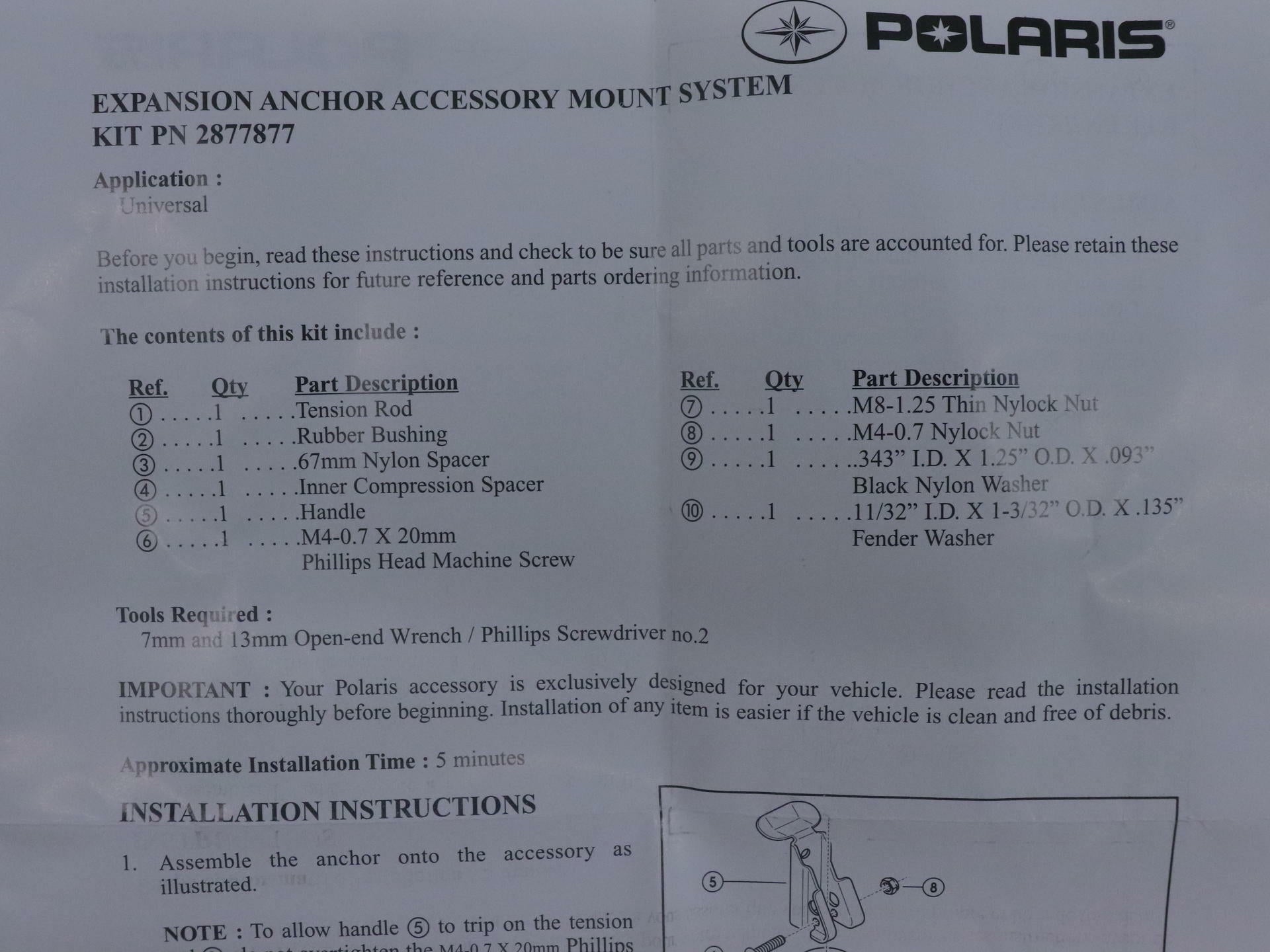 OPEN BOX - OEM Polaris Lock & Ride Anchor Mount - Ranger XP 900 1000 - 2877877