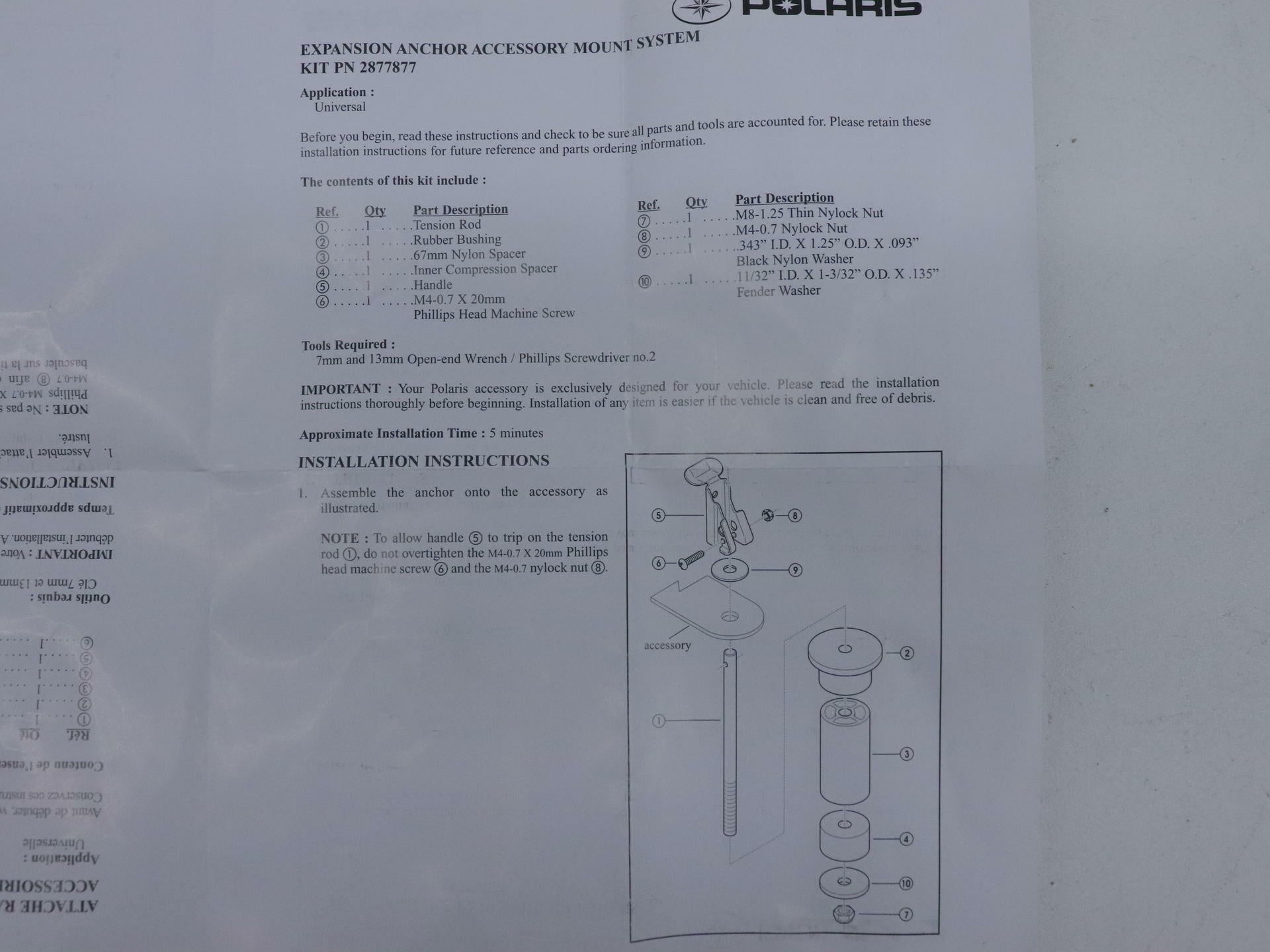 OPEN BOX - OEM Polaris Lock & Ride Anchor Mount - Ranger XP 900 1000 - 2877877