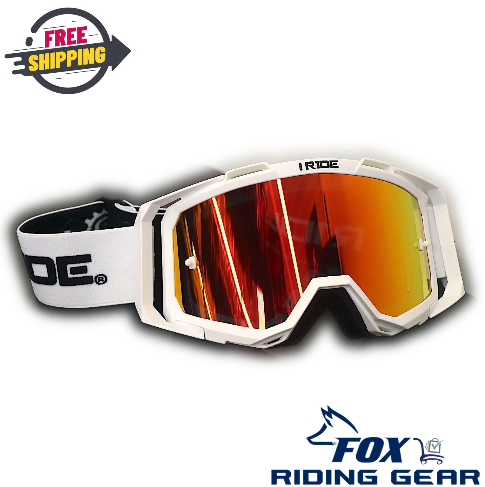 OPEN BOX - Fox Powersports Motocross White Goggle w/Orange Pop Lens + Clear Lens
