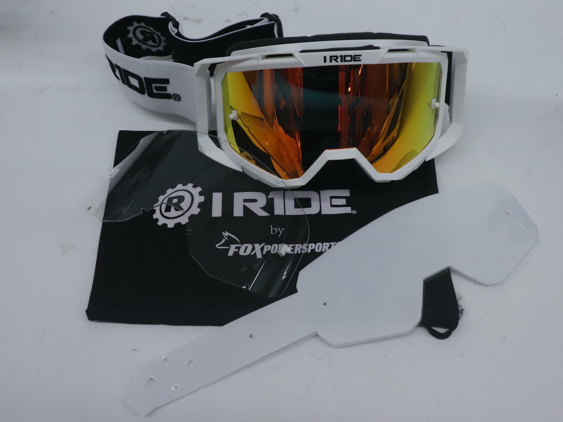 OPEN BOX - Fox Powersports Motocross White Goggle w/Orange Pop Lens + Clear Lens