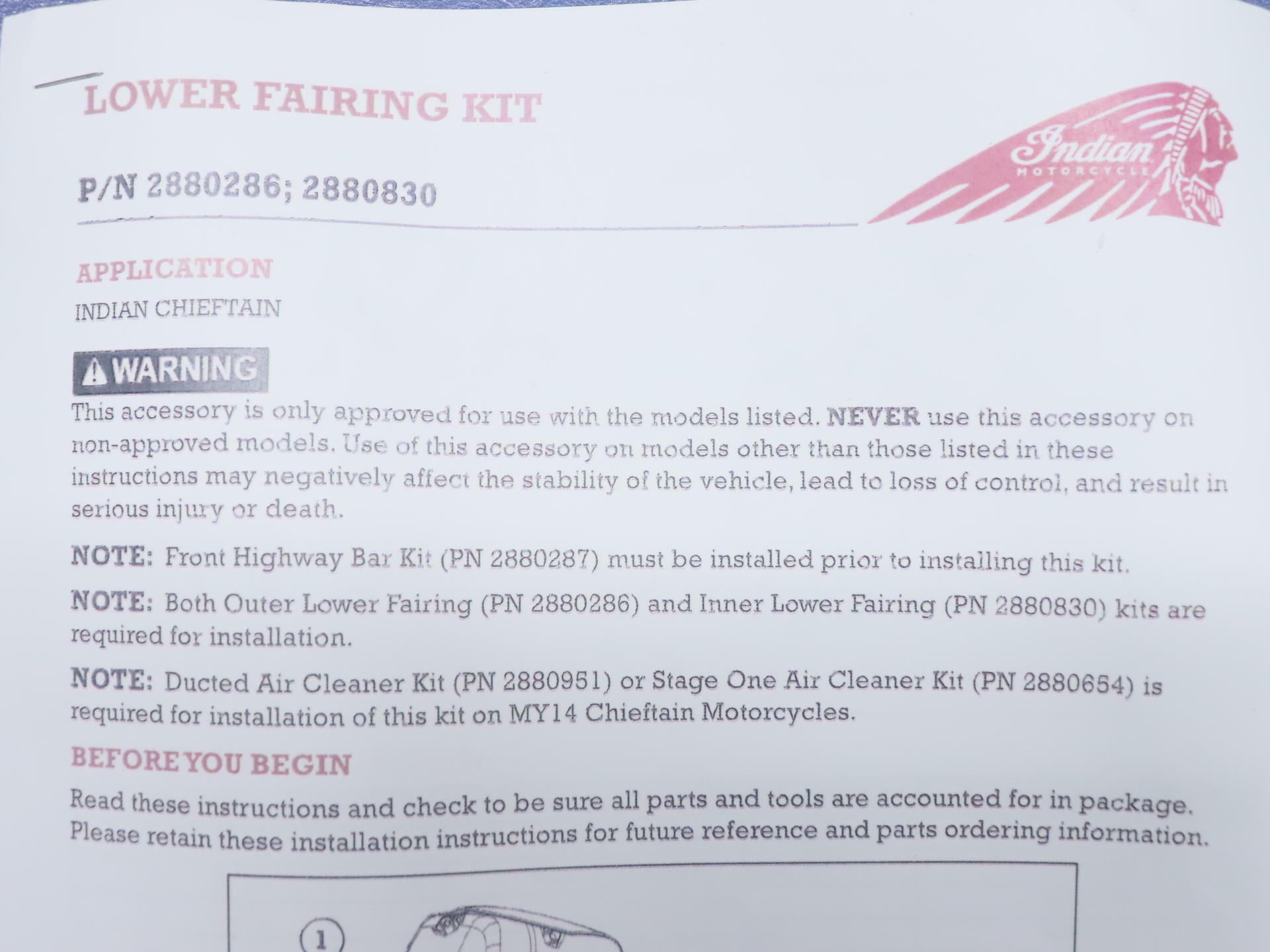 OPEN BOX - OEM Indian LOWER Faring Kit RED - 14-17 Chieftain - 2880286-639