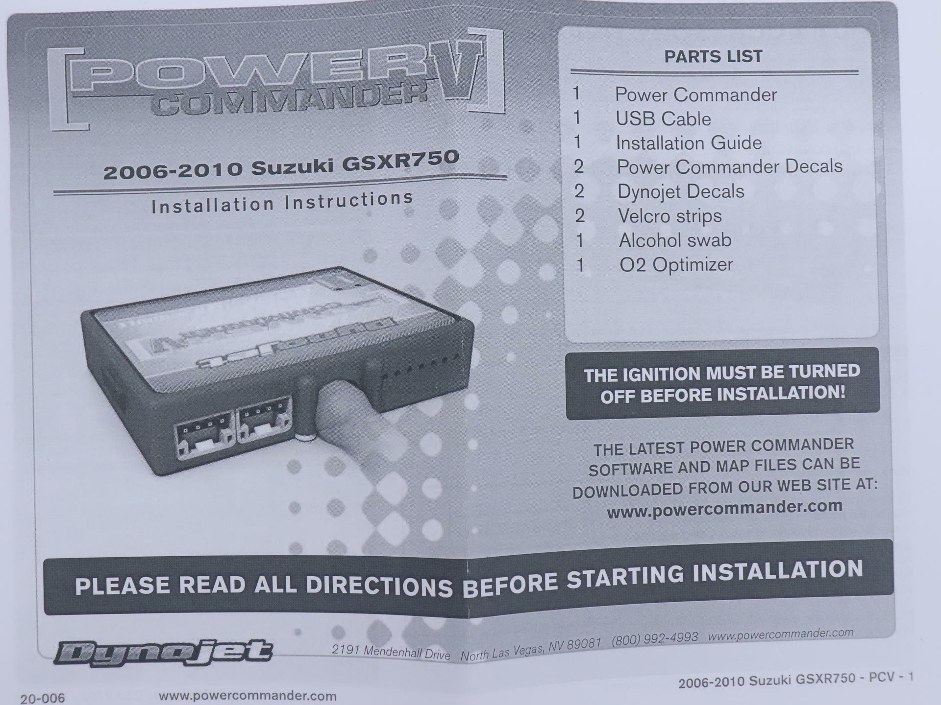 Dynojet Power Commander V Suzuki GSXR750 2006-2010 Tuner 1020-0887 - Open Box