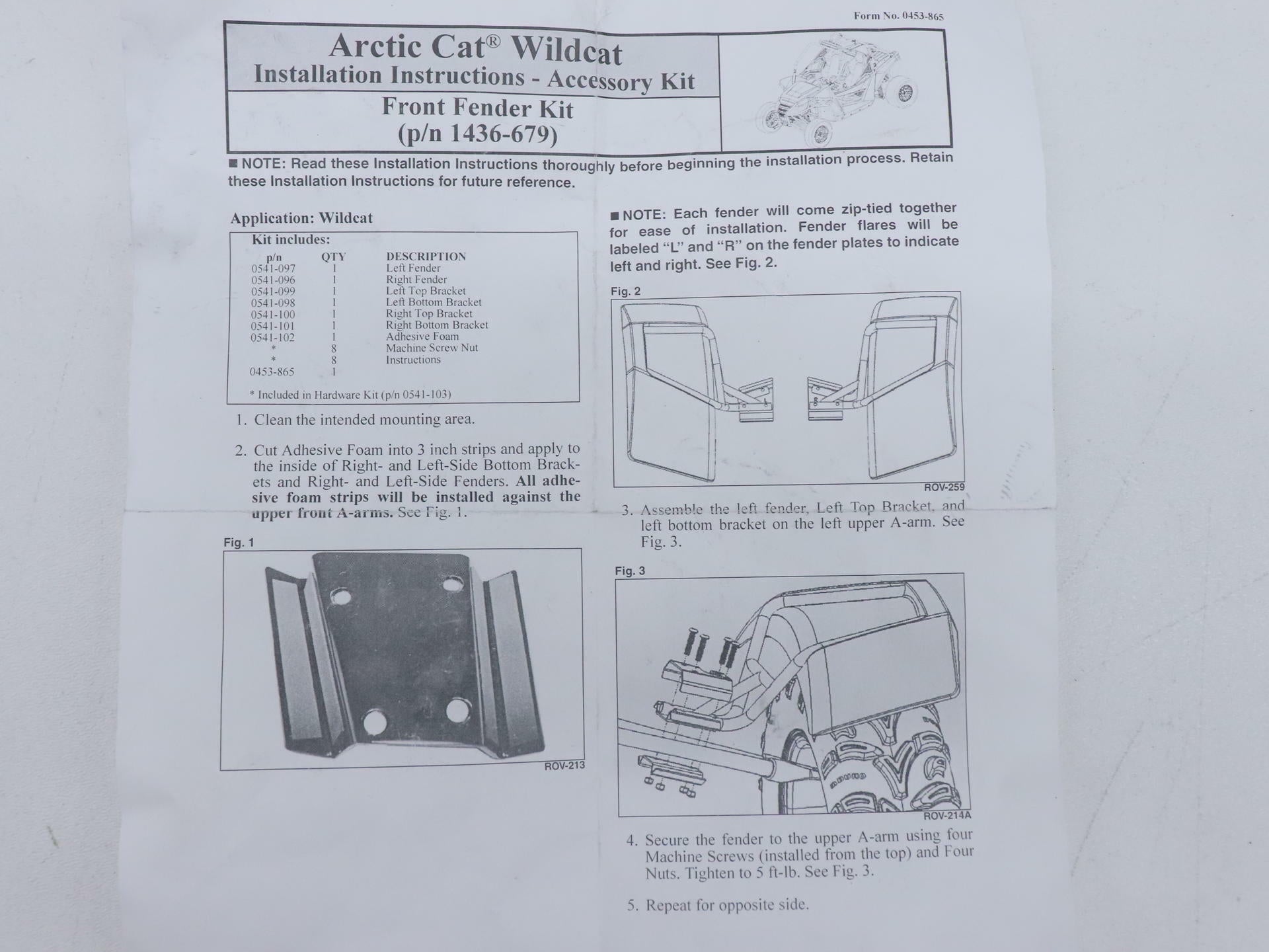 OPEN BOX - OEM Arctic Cat FRONT Fender Set Black - 12-19 Wildcat 4X - 1436-679