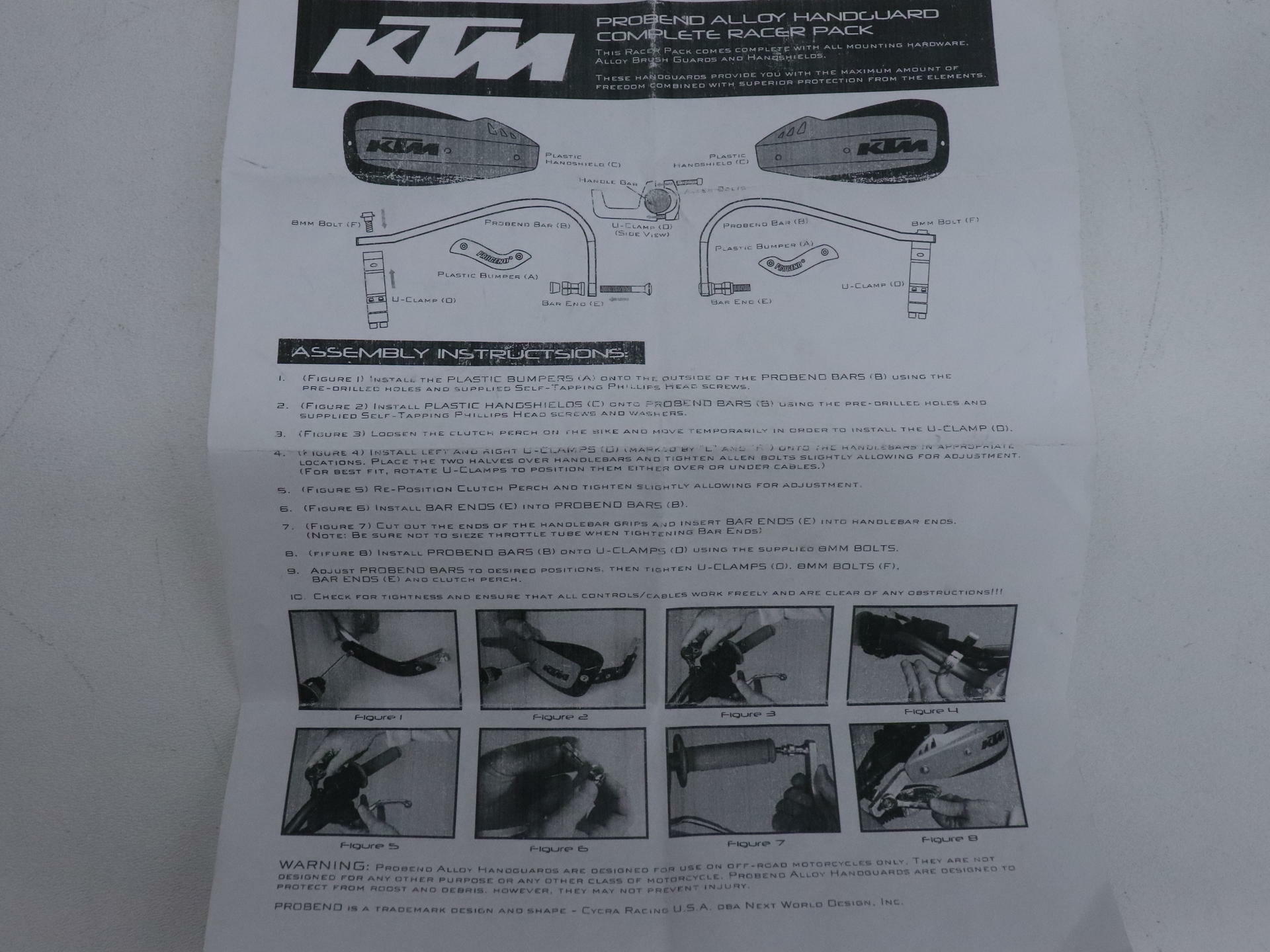 OEM KTM ProBend Handguards 85 XC 2008-09 105 SX 2007-11 U6951381 - Open Box