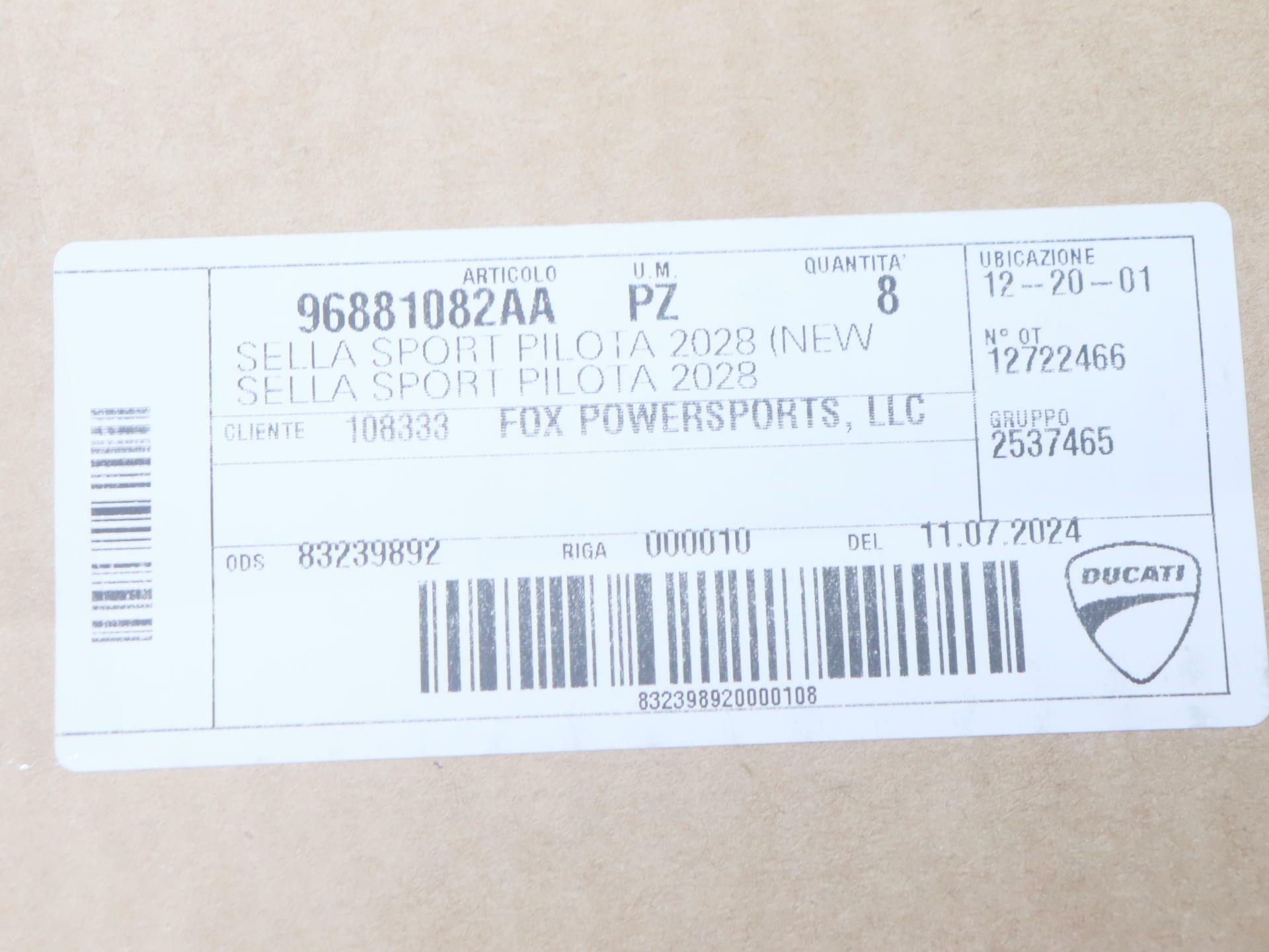 OPEN BOX - OEM Ducati Sport Seat (+5 MM) for Streetfighter V2 - 96881082AA