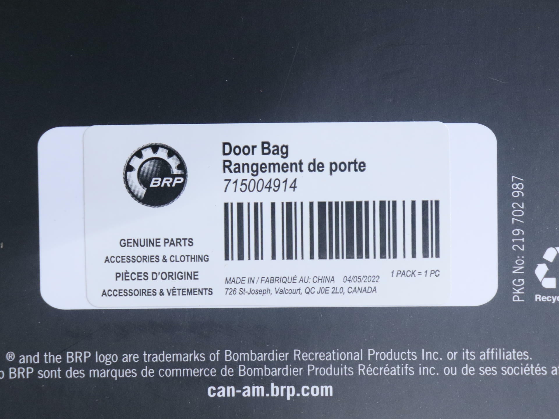 OPEN BOX - OEM Can-Am Door Storage Set 60" 715004914 - Maverick Trail Sport Max