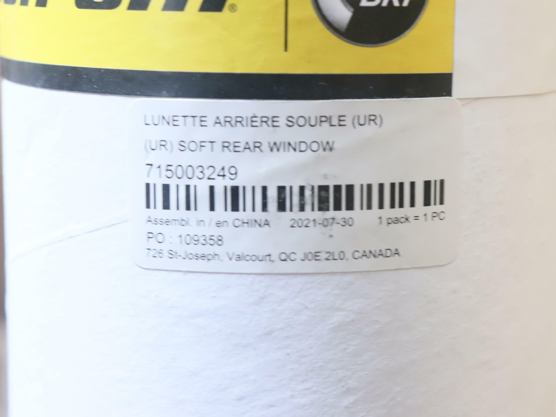 Can-Am Defender OEM Soft Rear Window Panel Clear 715003249 - Open Box
